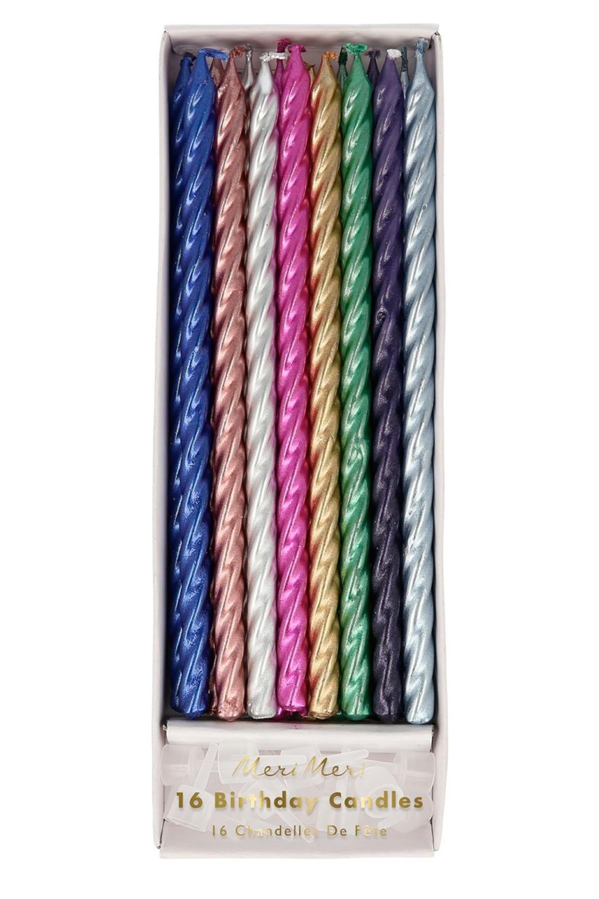 Meri Meri - Multi Metallic Twisted Candles - Metalik Mumlar Çok Renkli
