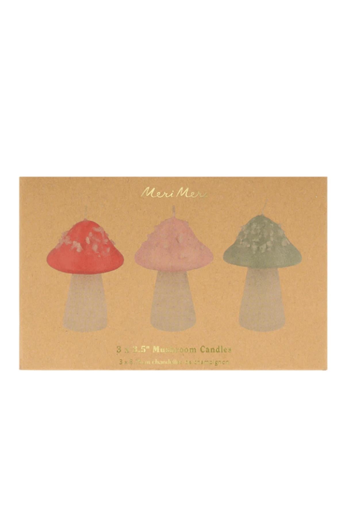 Meri Meri - Mushroom Candles - Mantar Mumlar (3lü) Çok Renkli