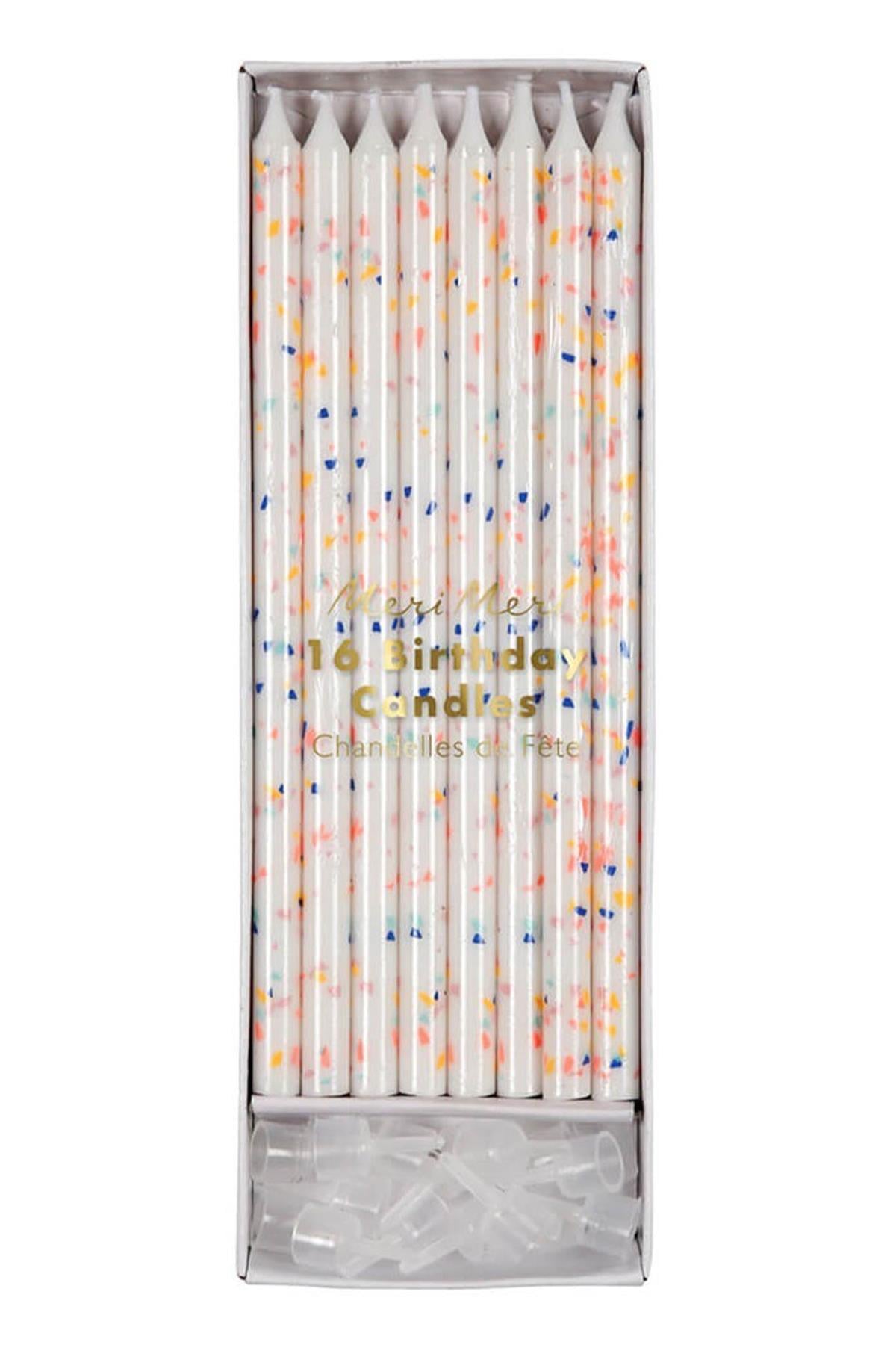 Meri Meri - Neon Confetti Candles - Neon Konfetili Mumlar Çok Renkli