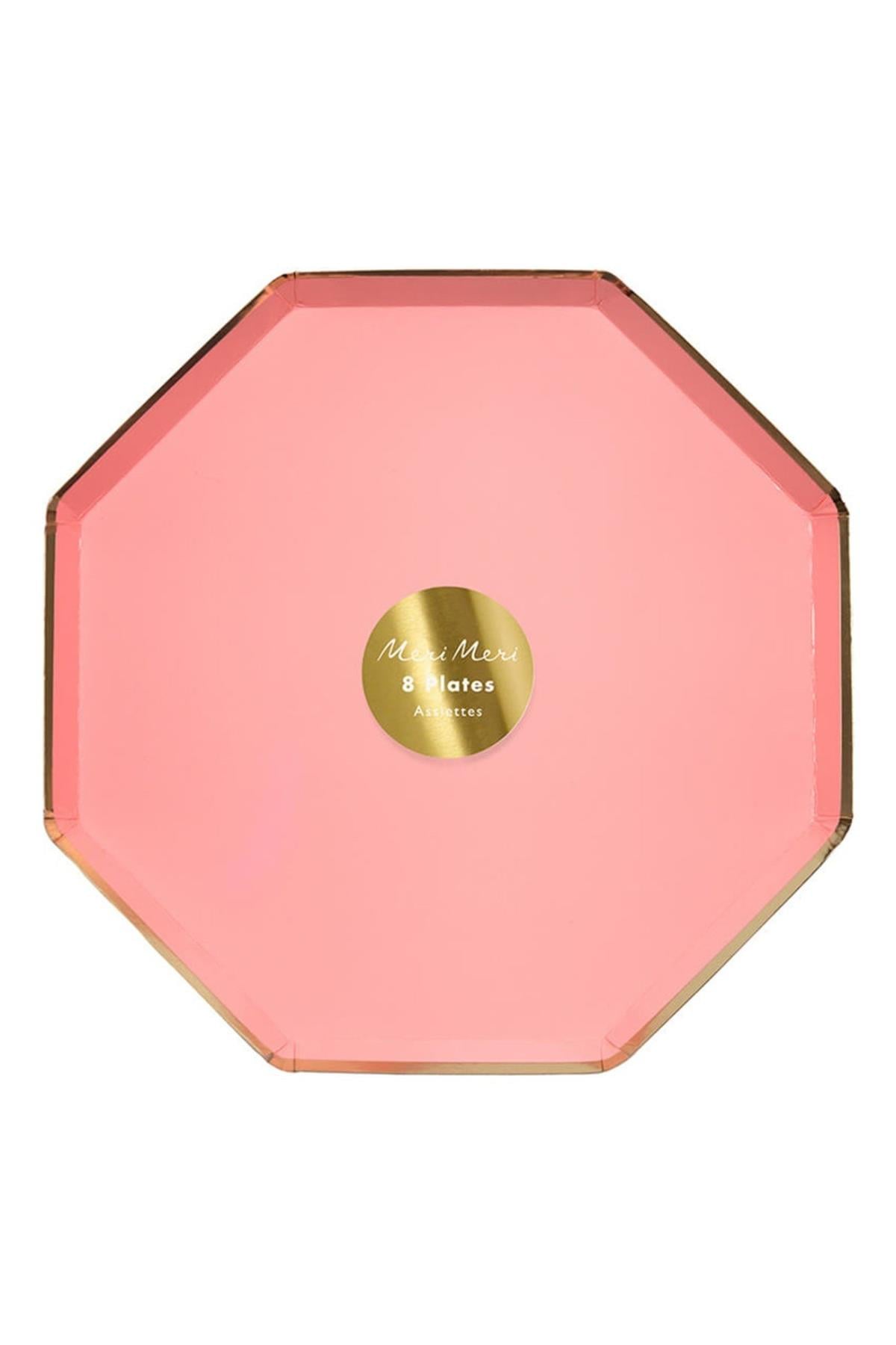 Meri Meri - Neon Coral Plates - Neon Mercan Tabaklar - M - 8'li Çok Renkli