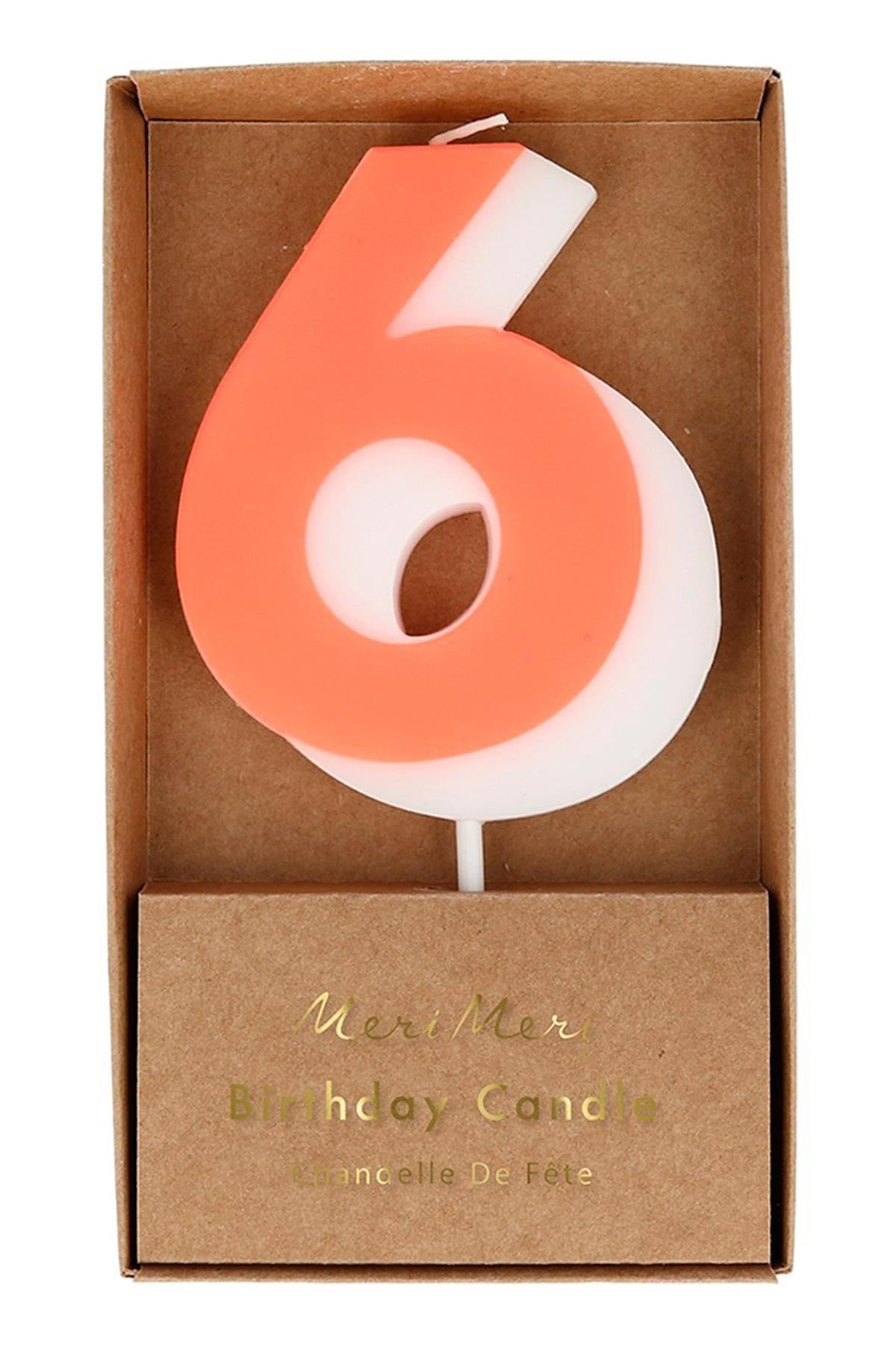 Meri Meri - Number Candle 6 - 6 Rakam Mum Çok Renkli