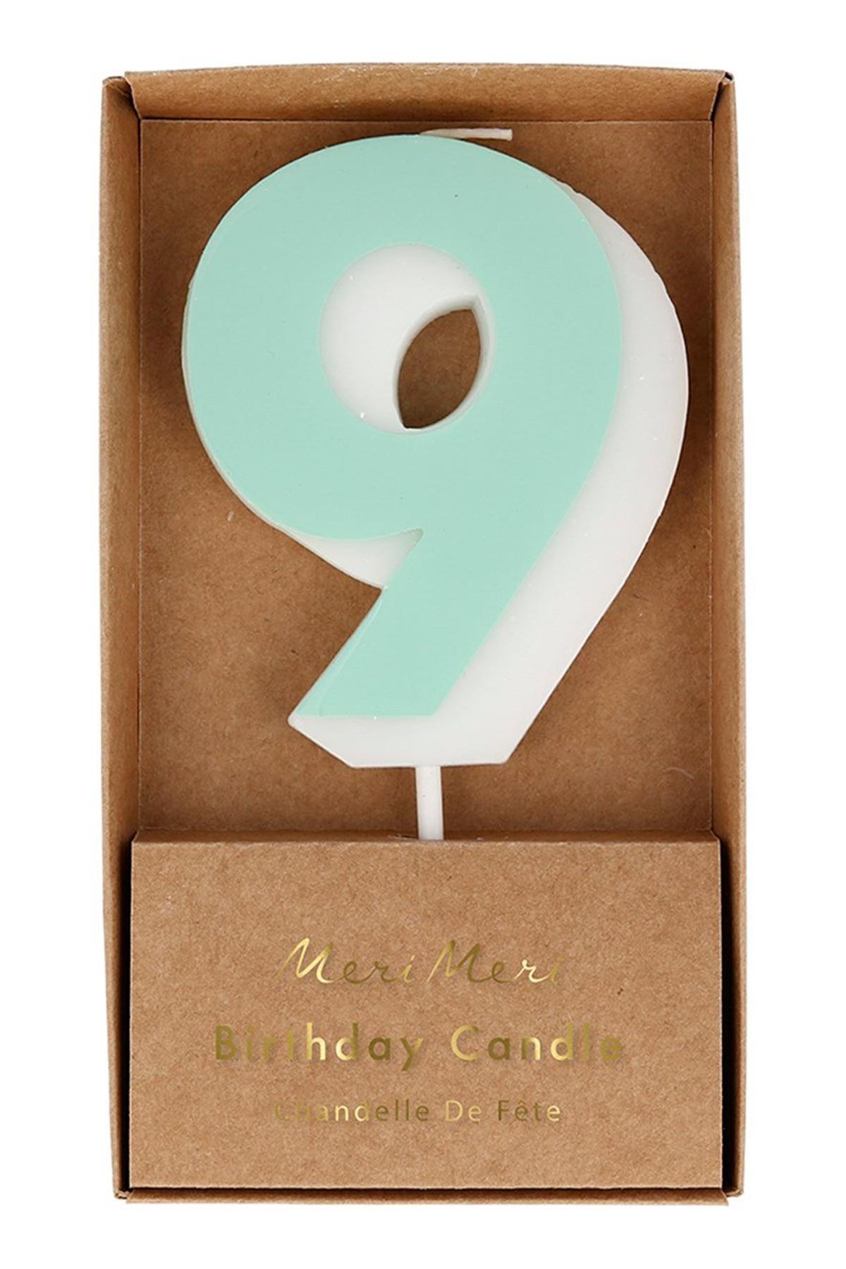 Meri Meri - Number Candle 9 - 9 Rakam Mum Çok Renkli