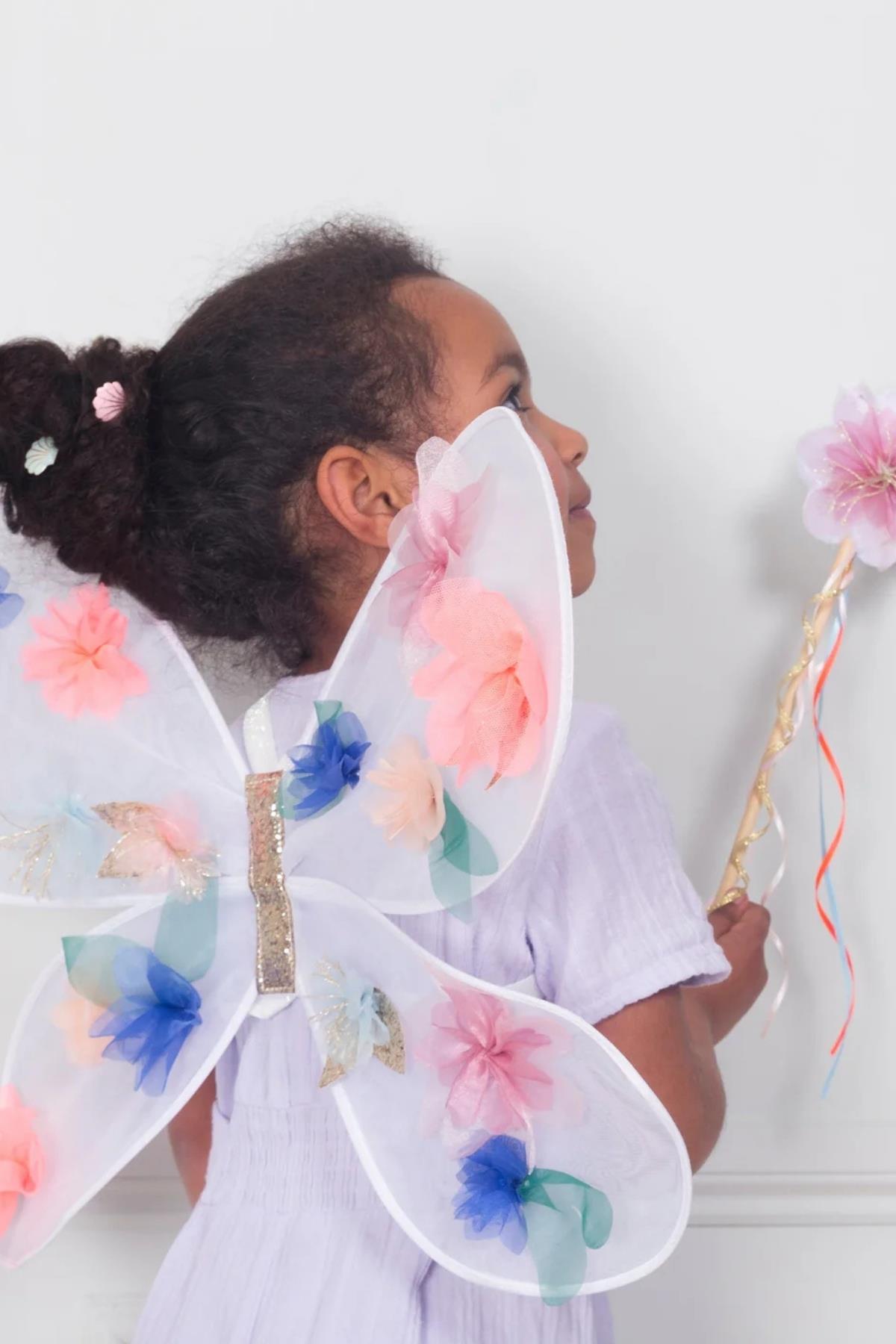 Meri Meri - Organza Flower Wings & Wand - Çiçekli Kanat & Değnek Çok Renkli