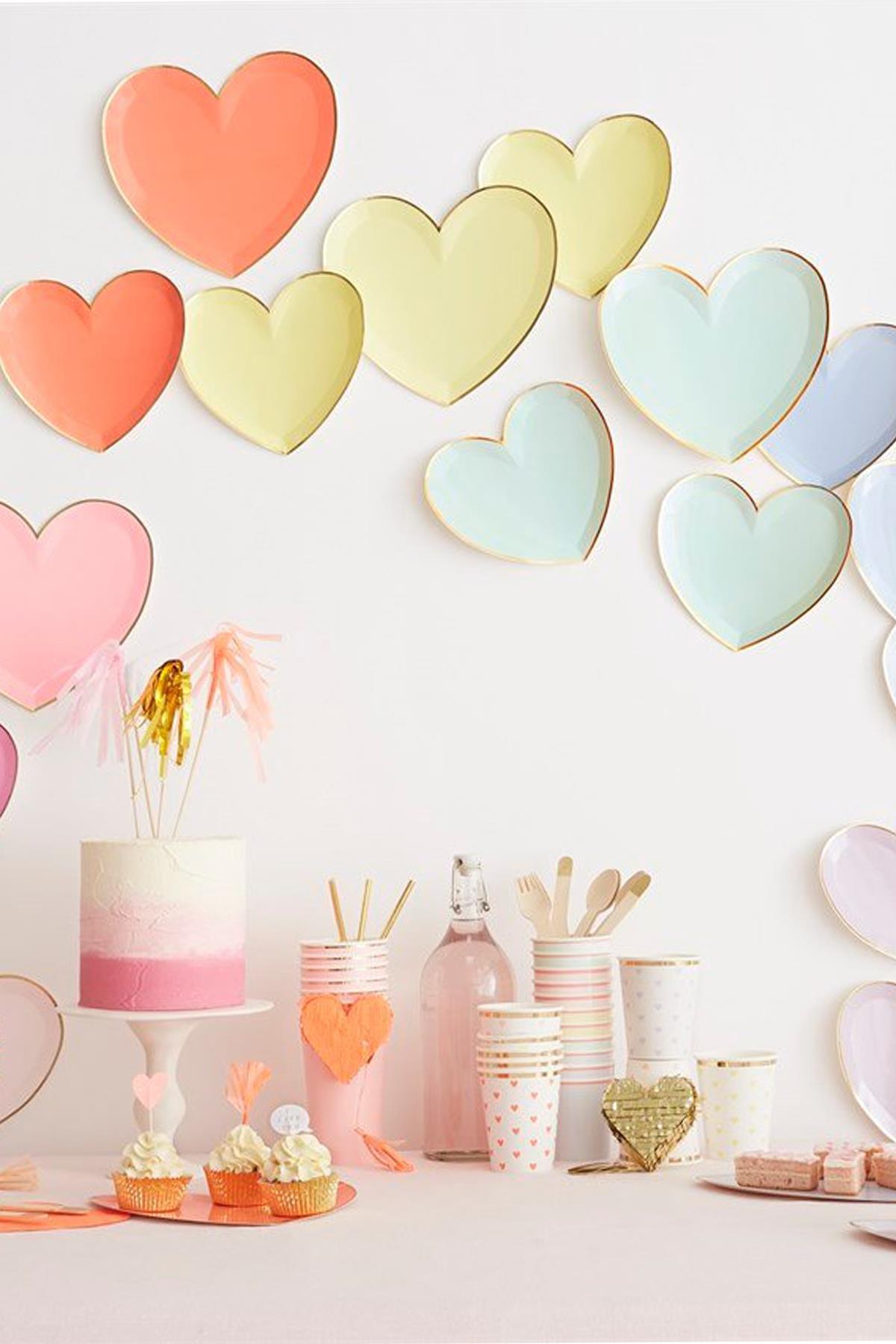 Meri Meri - Party Palette Large Plates - Renkli Kalp Tabaklar - L Çok Renkli