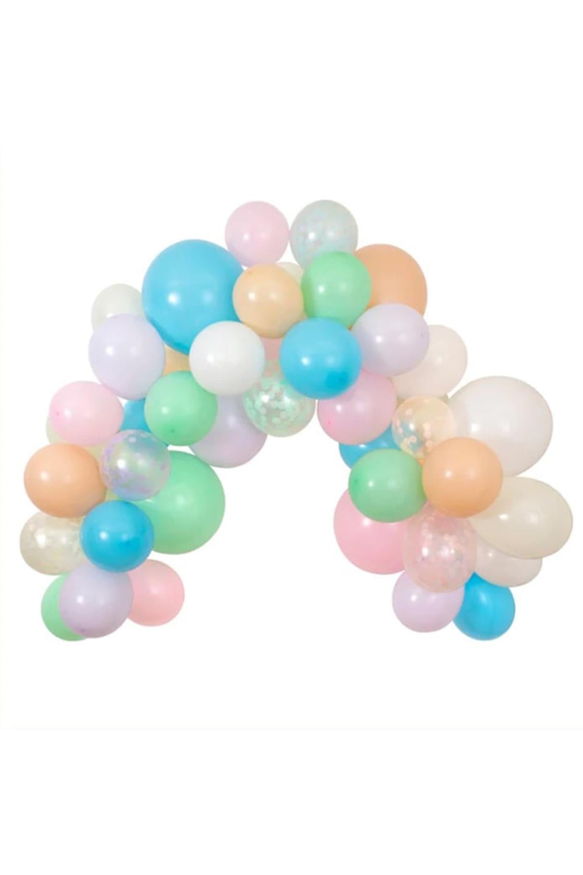 Meri Meri - Pastel Balloon & Streamer Garland - Pastel Balonlar & Renkli Şeritler - 50 balon Çok Renkli