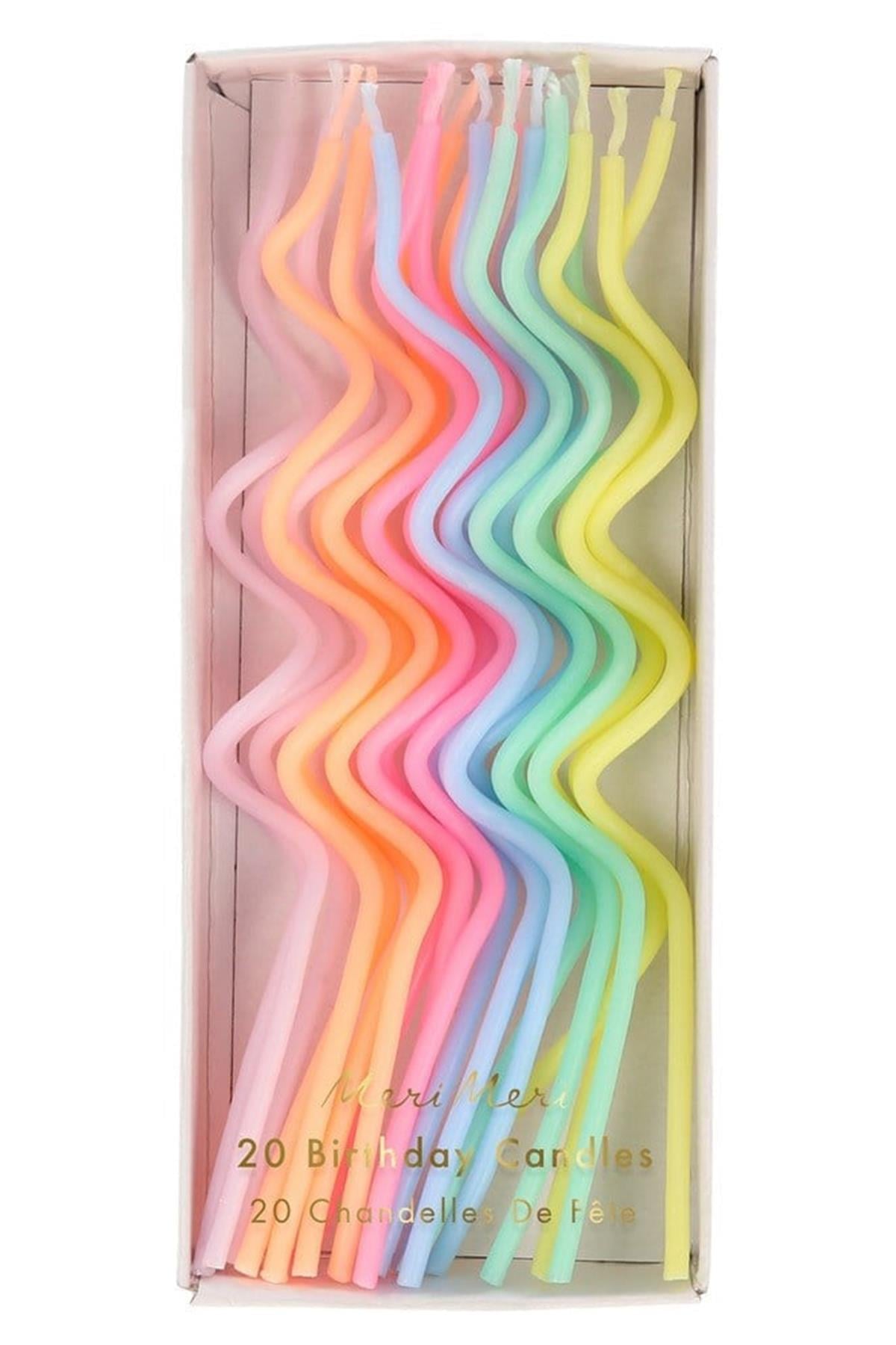 Meri Meri - Pastel Swirly Candles - Pastel Kıvrımlı Mumlar - 20'li Çok Renkli