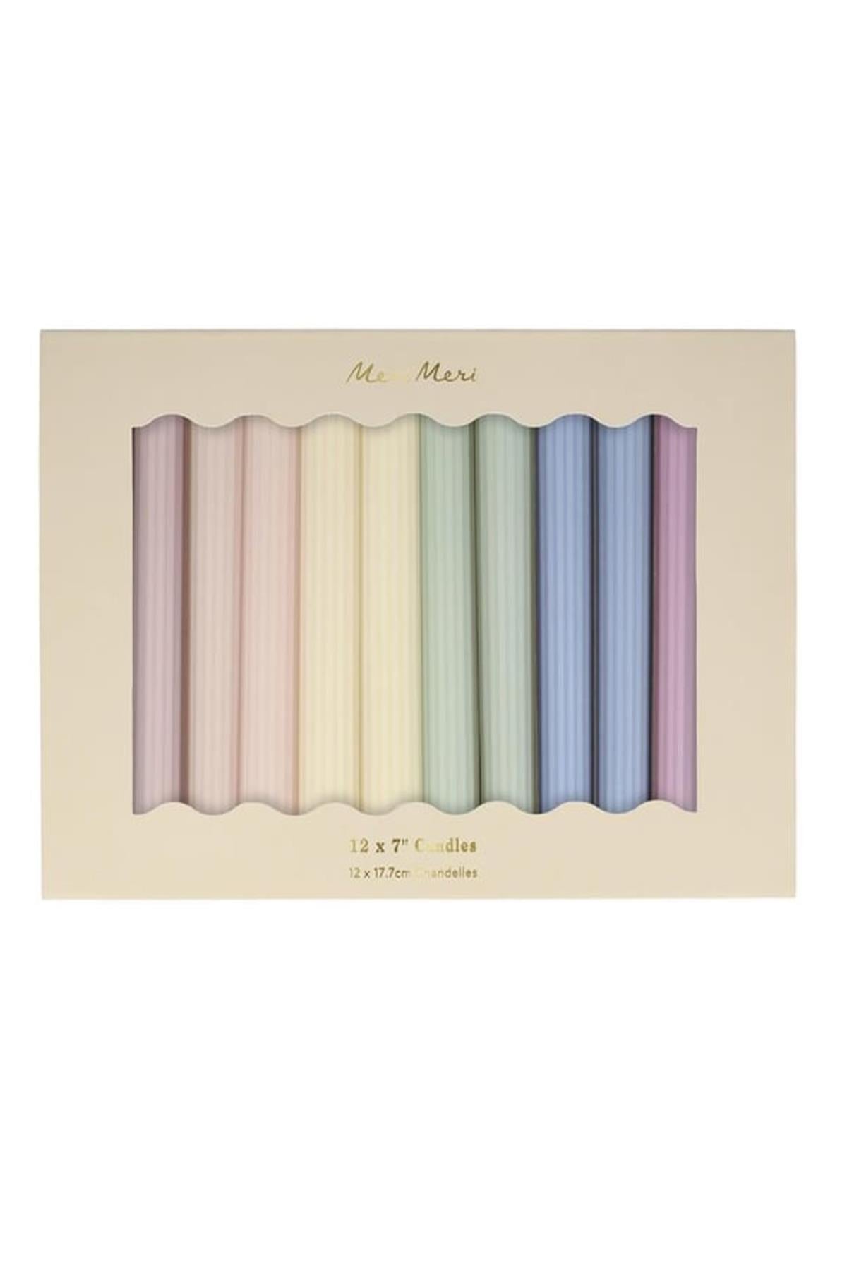 Meri Meri - Pastel Taper Candles - Pastel Masa Mumları (12li) Çok Renkli