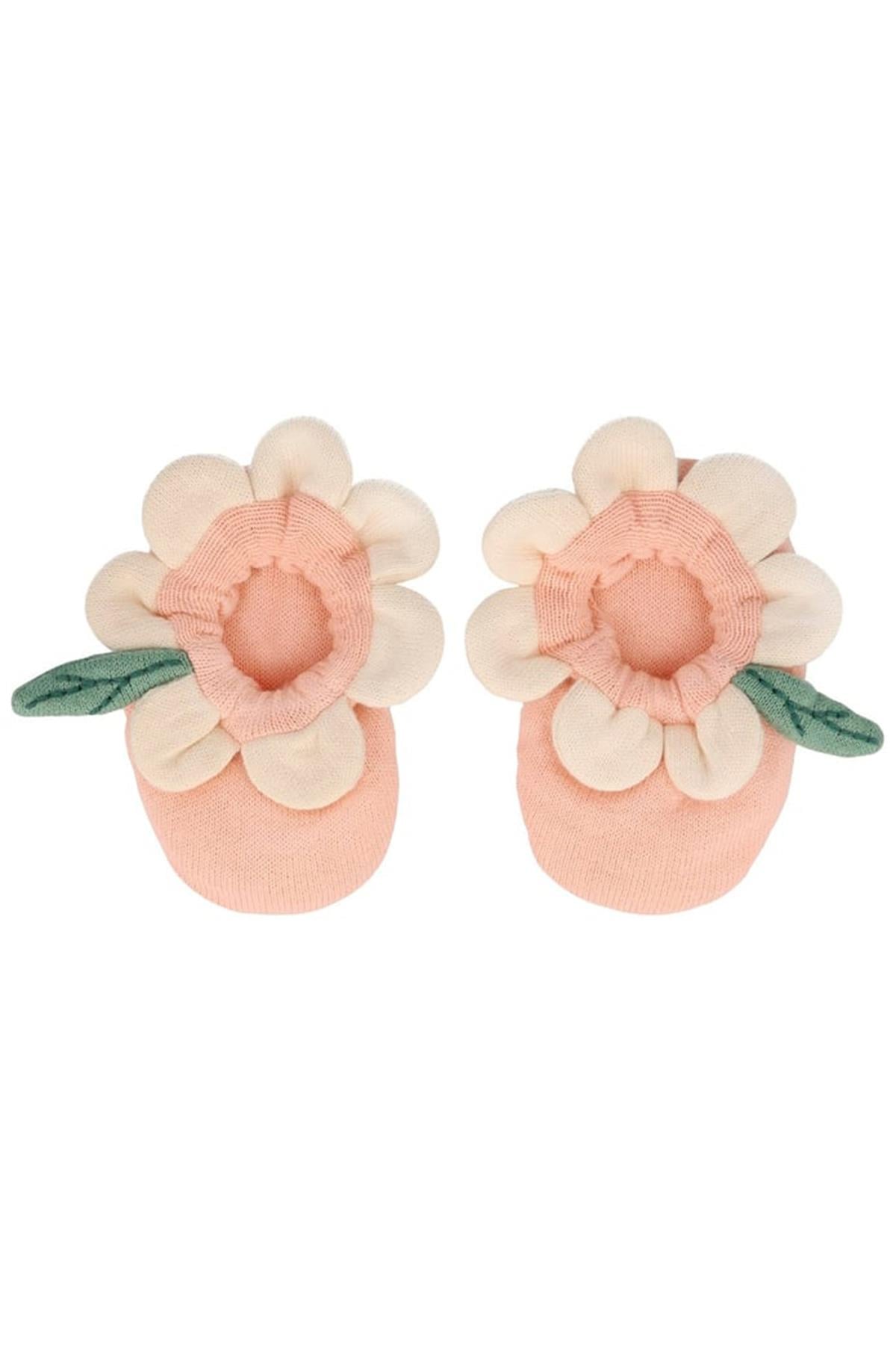 Meri Meri - Peach Daisy Baby Booties - Şeftali Rengi Papatyalı Bebek Patiği Çok Renkli