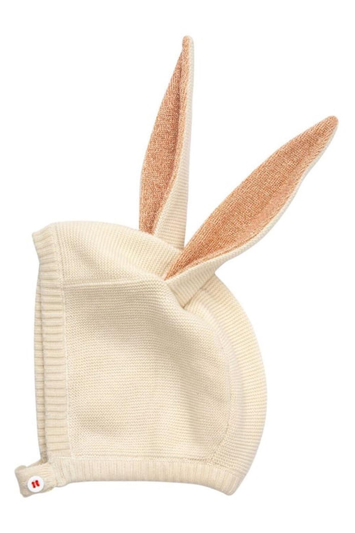 Meri Meri - Peach Sparkle Bunny Baby Bonnet - Şeftali Rengi Tavşanlı Bebek Başlığı Çok Renkli