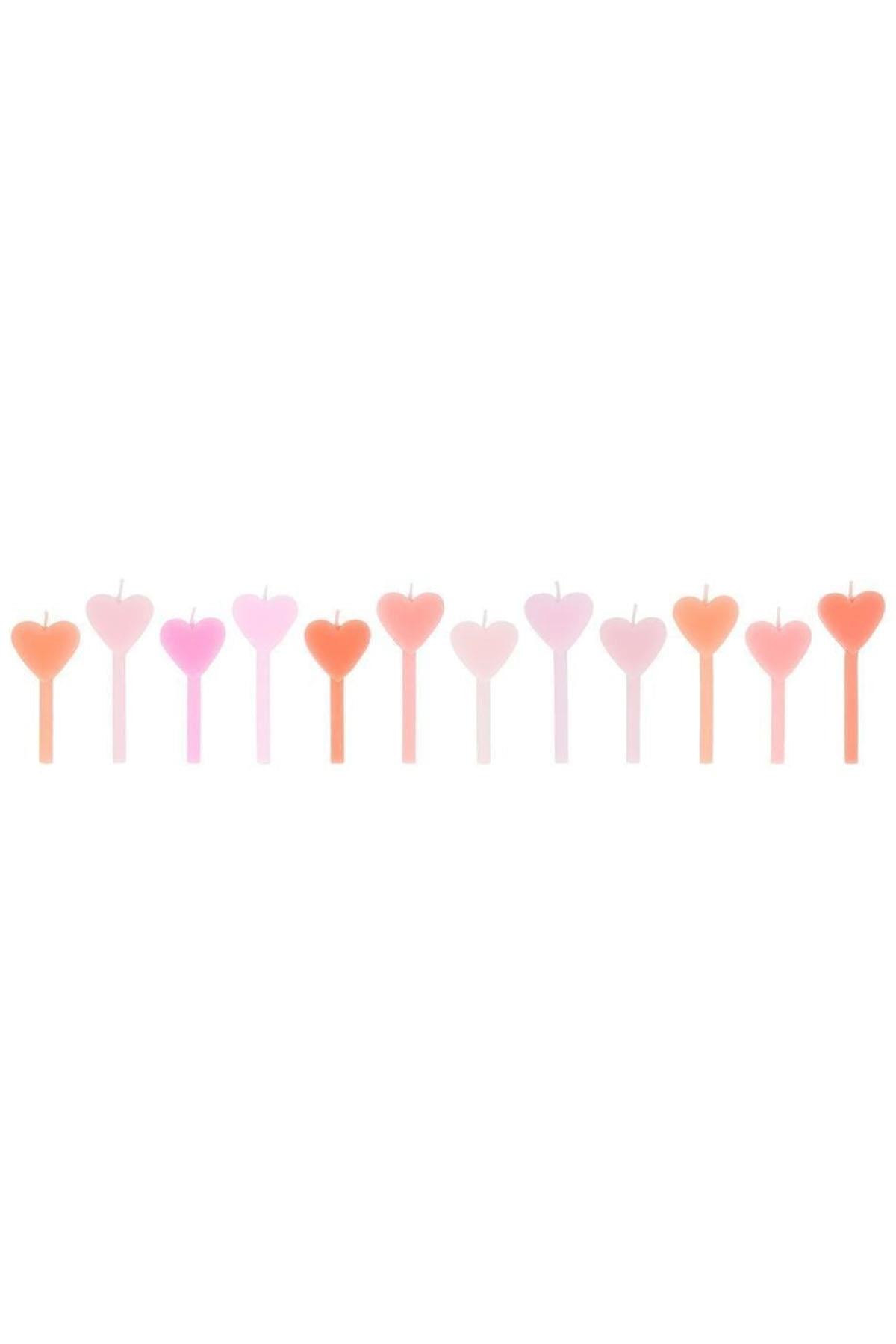 Meri Meri - Pembe Kalp Mumlar - 12 Adet Çok Renkli