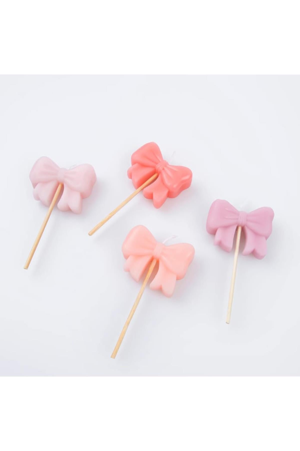 Meri Meri - Pink Bow Candles - Pembe Kurdele Mumlar (x4) Çok Renkli
