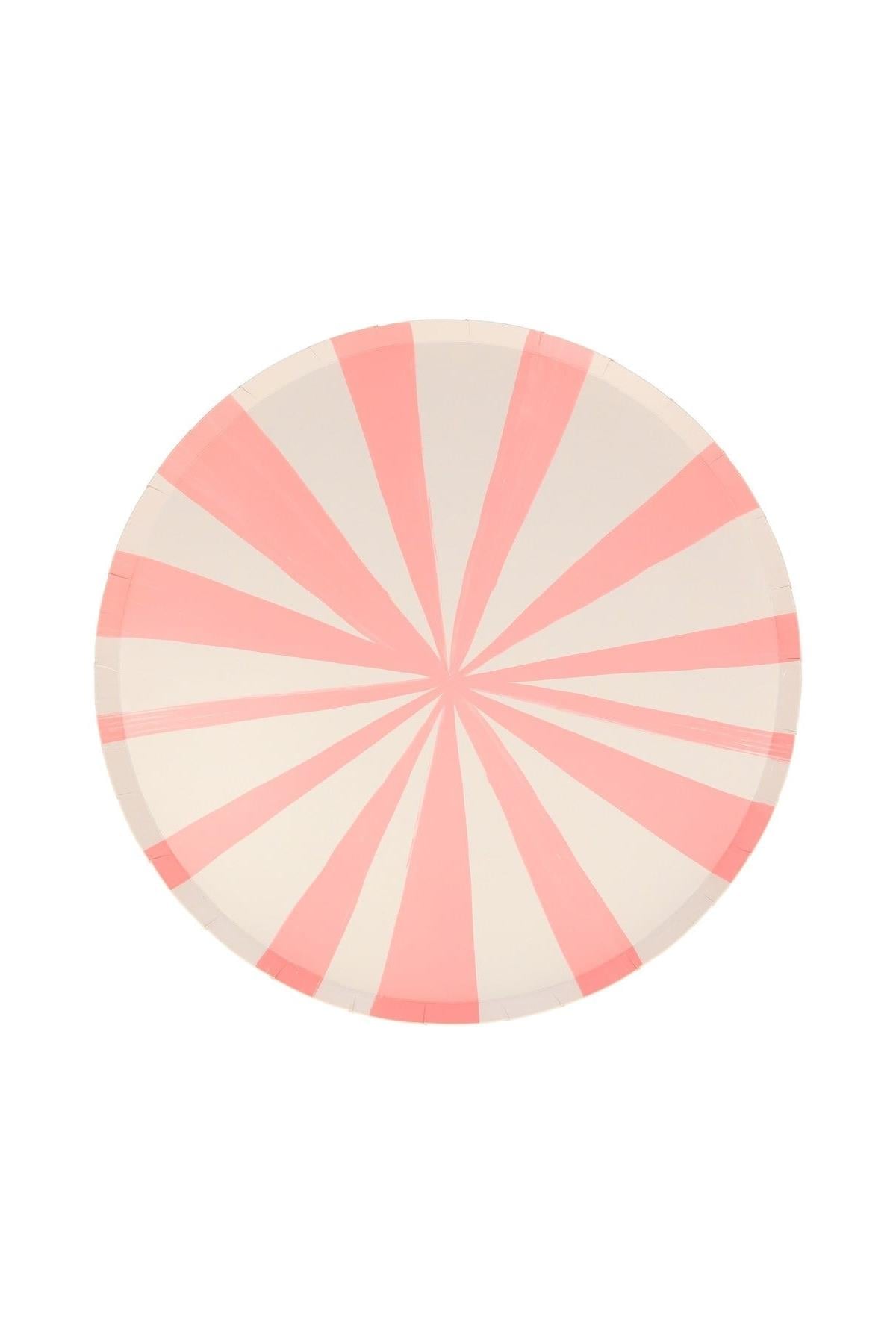 Meri Meri - Pink Stripe Plates - Pembe Çizgili Tabaklar - L - 8'li Çok Renkli