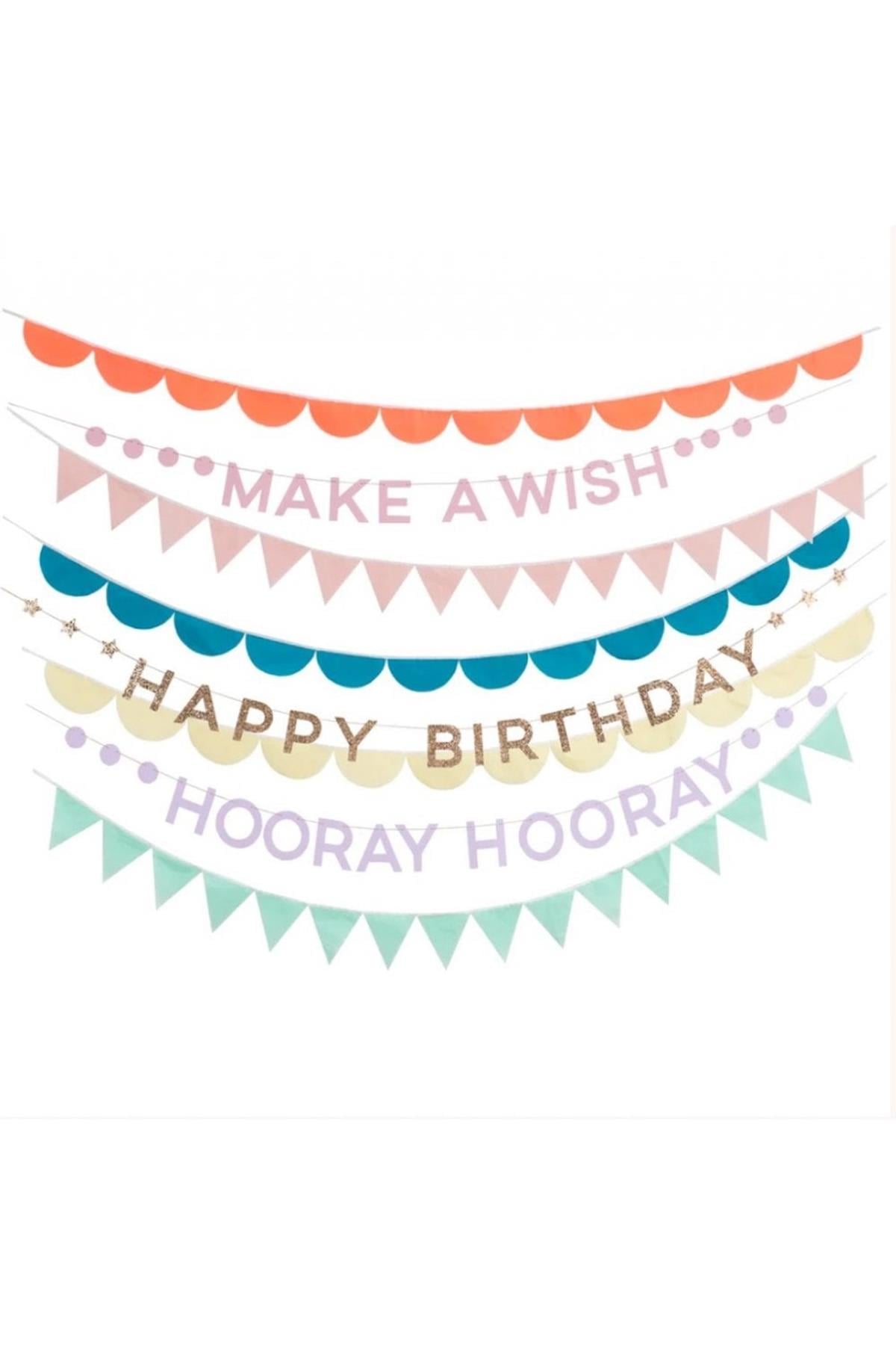 Meri Meri - Rainbow Birthday Garland - Gökkuşağı Doğum Günü Asılan Süsler - 8 parça Çok Renkli