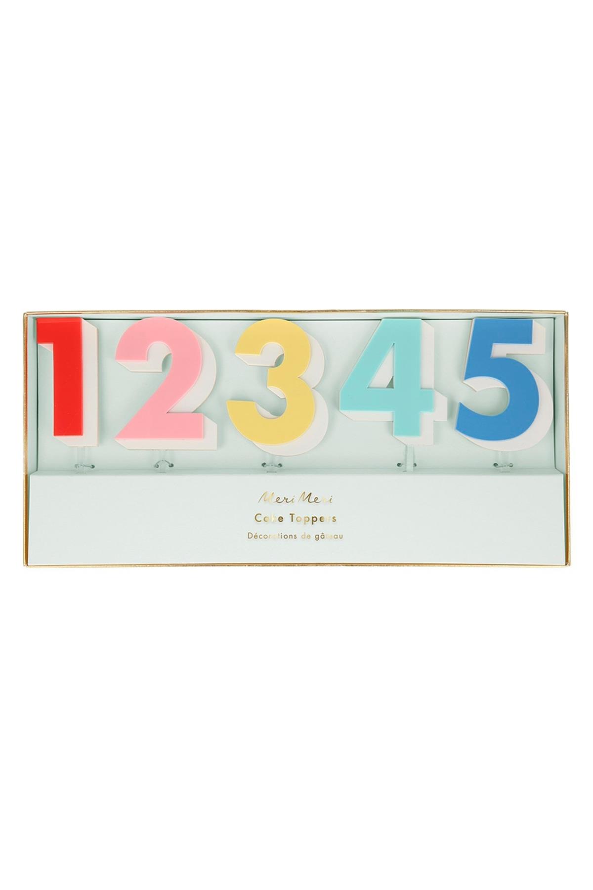 Meri Meri - Rainbow Number Acrylic Toppers - Gökkuşağı Rakamlar Akrilik Pasta Süsü Çok Renkli