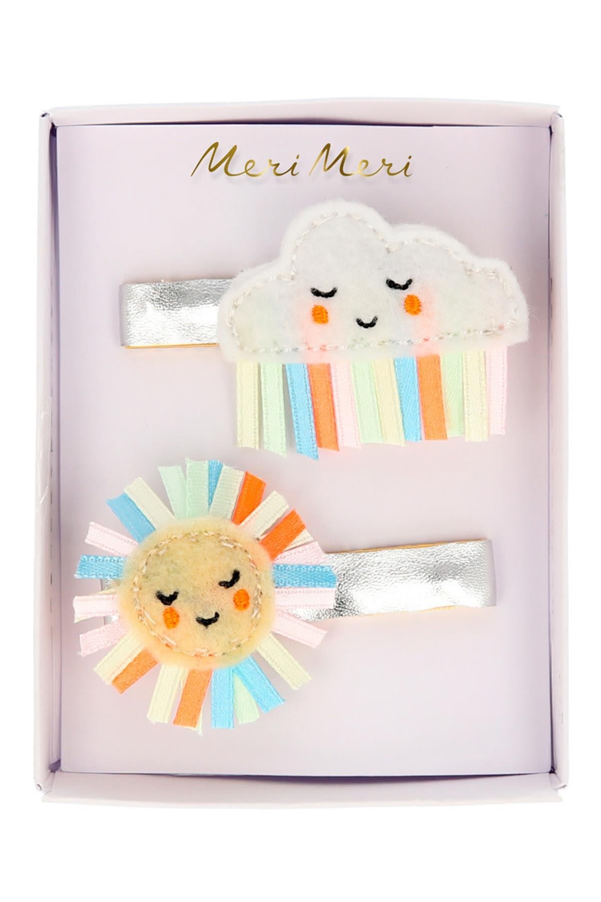 Meri Meri - Rainbow Sun & Cloud Hair clips - Gökkuşağı Güneş & Bulut Tokalar - 2li Çok Renkli