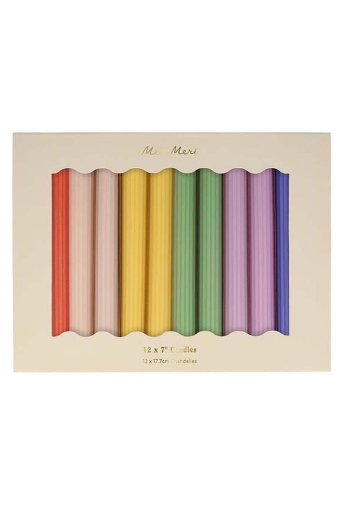 Meri Meri - Rainbow Taple Candles - Gökkuşağı Masa Mumları (12li) Çok Renkli