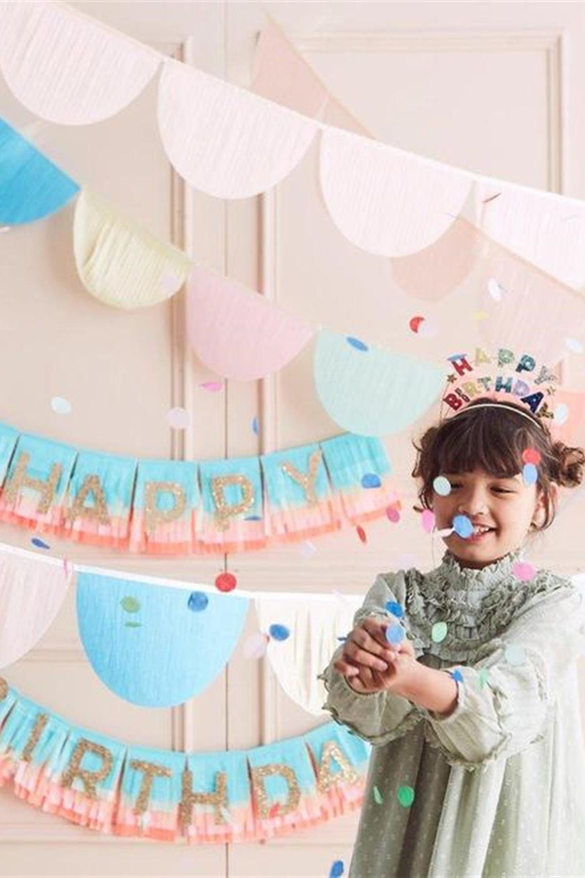 Meri Meri - Rainbow Tissue Paper Scallop Garlands - Gökkuşağı Yarım Ay Asılan Süs Çok Renkli