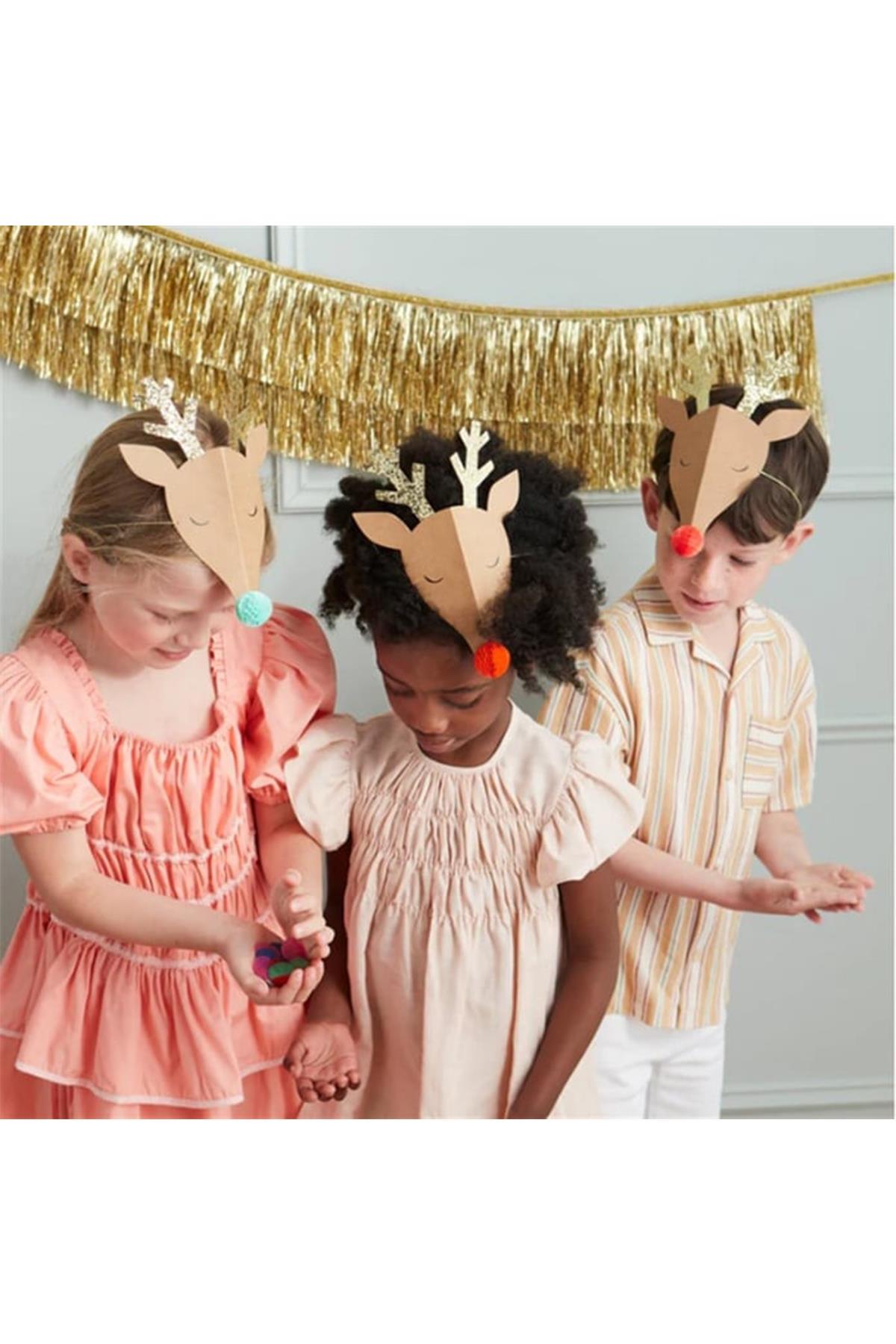 Meri Meri - Reindeer Party Hats - Ren Geyikleri Parti Şapkaları - 6lı Çok Renkli