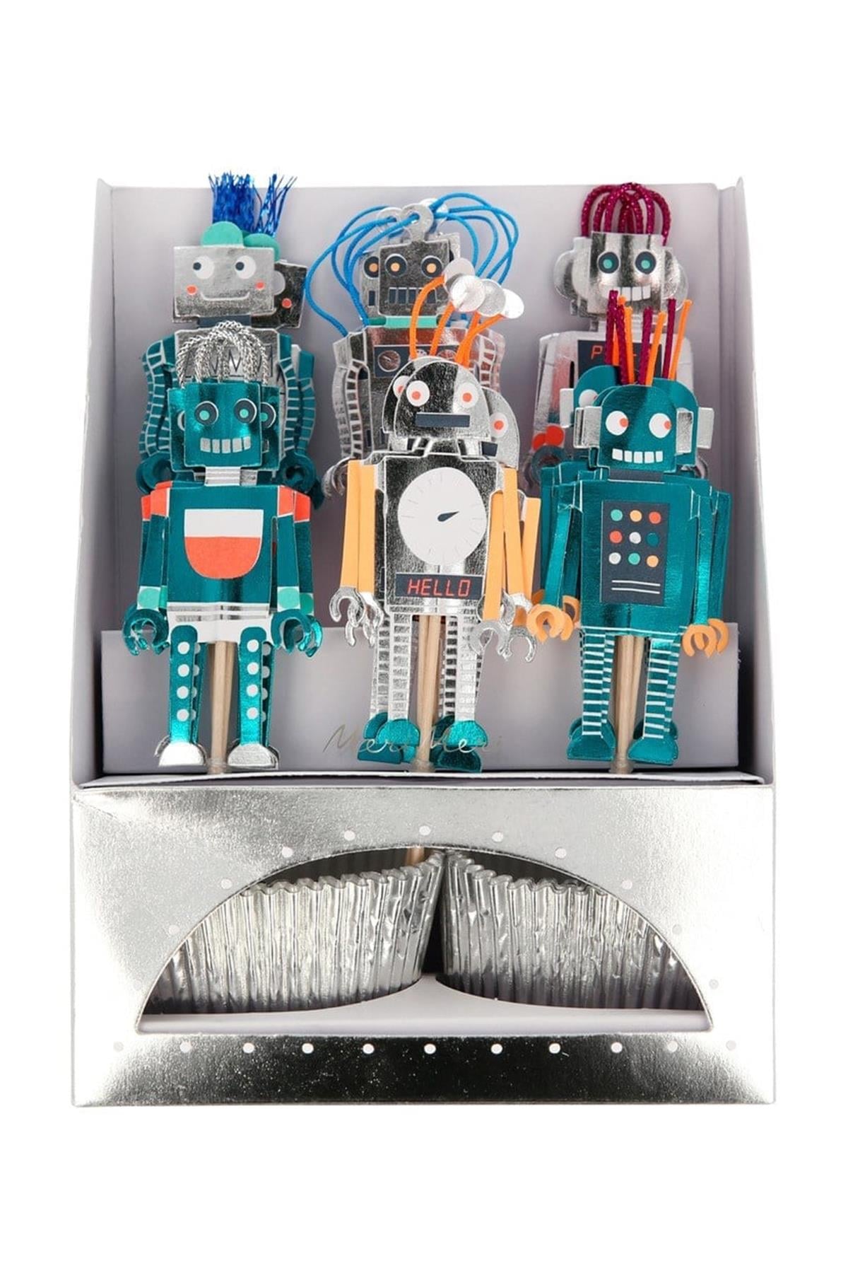 Meri Meri - Robot Cupcake Kit - 24lü Çok Renkli