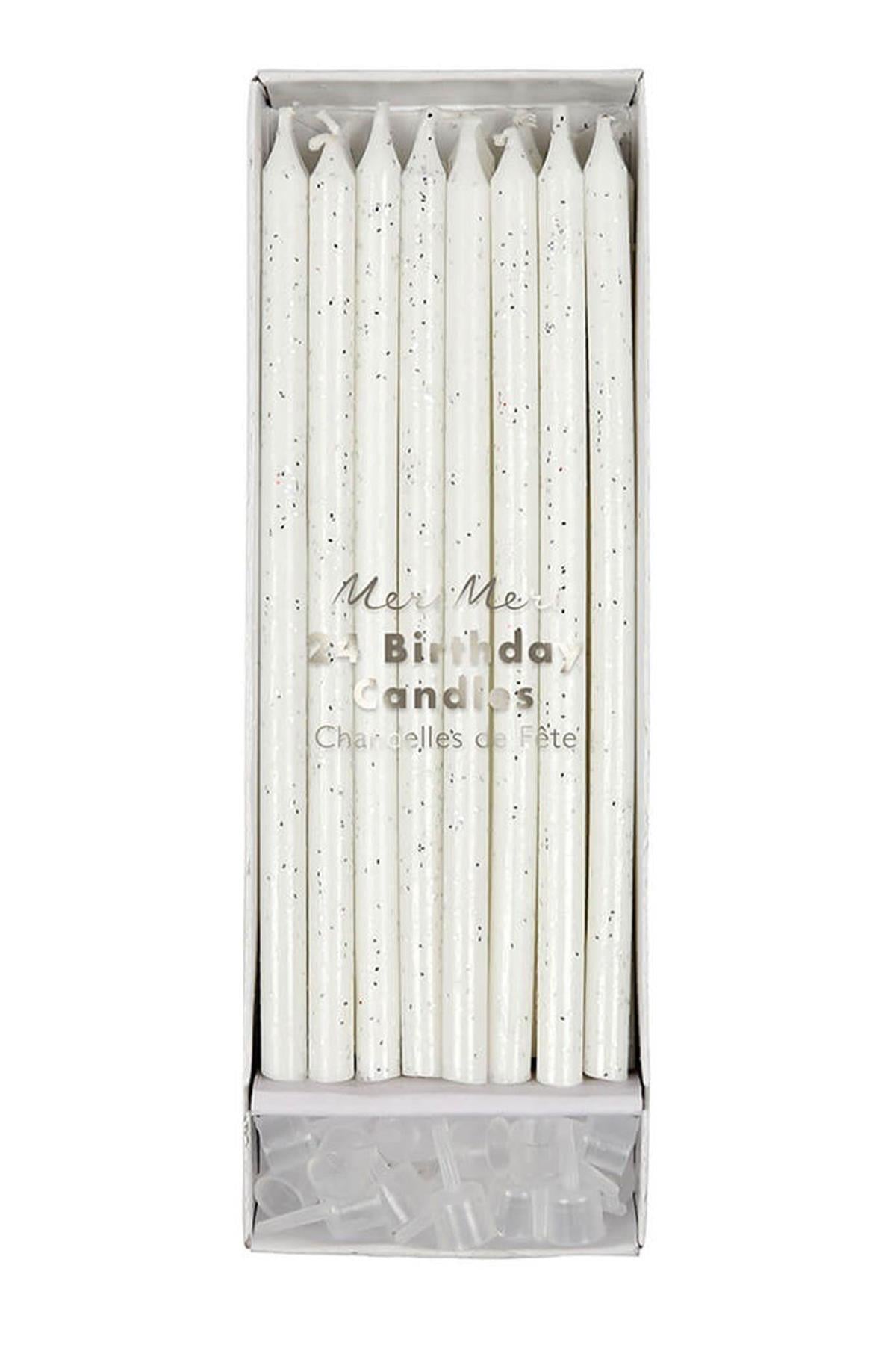 Meri Meri - Silver Glitter Candles - Gümüş Simli Mumlar Çok Renkli