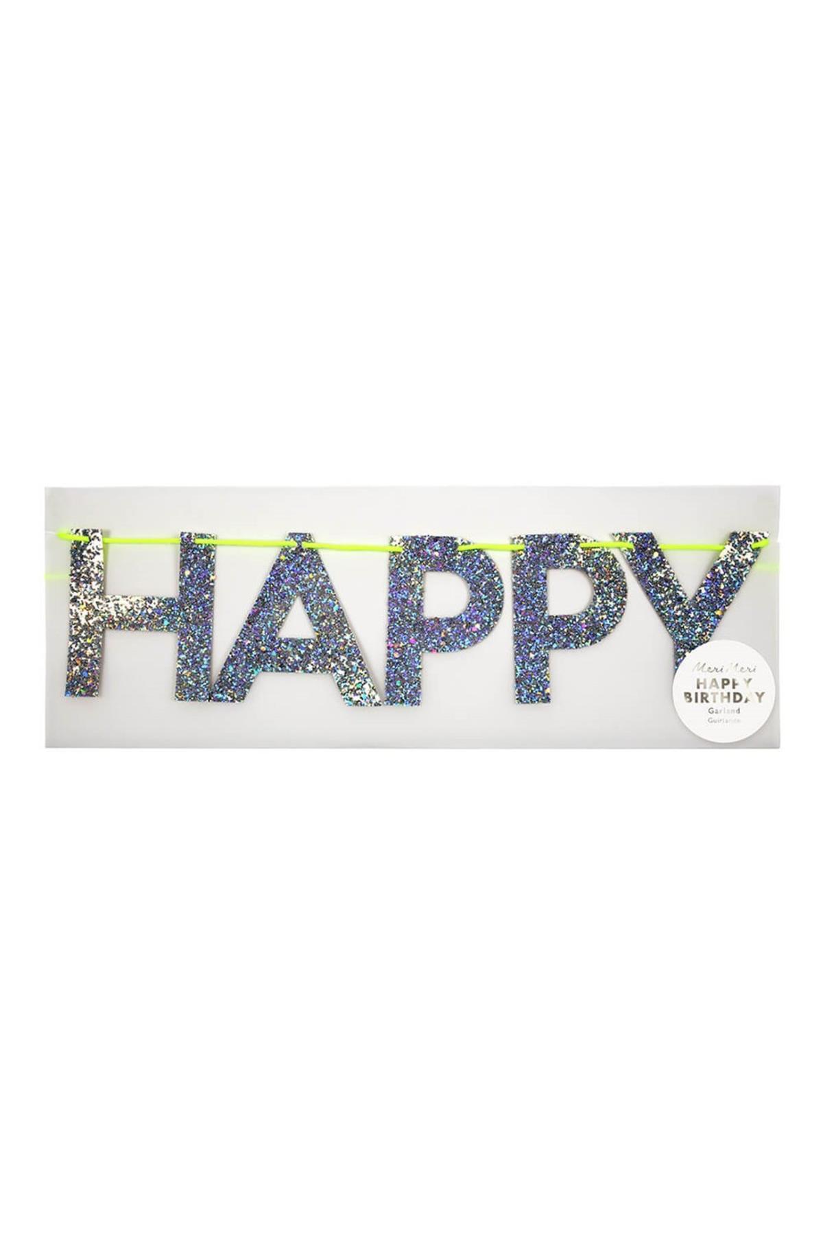 Meri Meri - Silver Happy Birthday Garland - Gümüş Happy Birthday Asılan Süs Çok Renkli