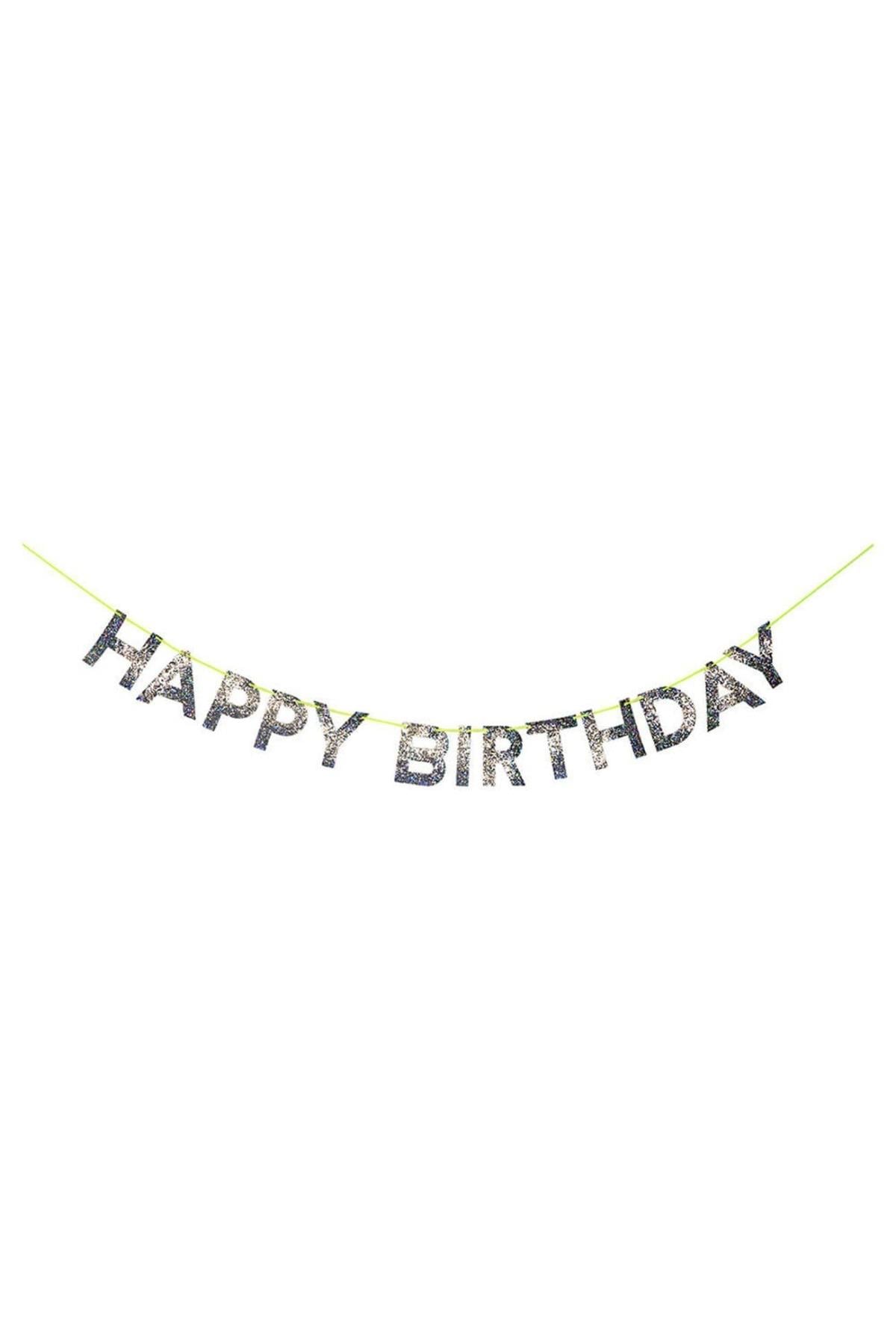 Meri Meri - Silver Happy Birthday Garland - Gümüş Happy Birthday Asılan Süs Çok Renkli