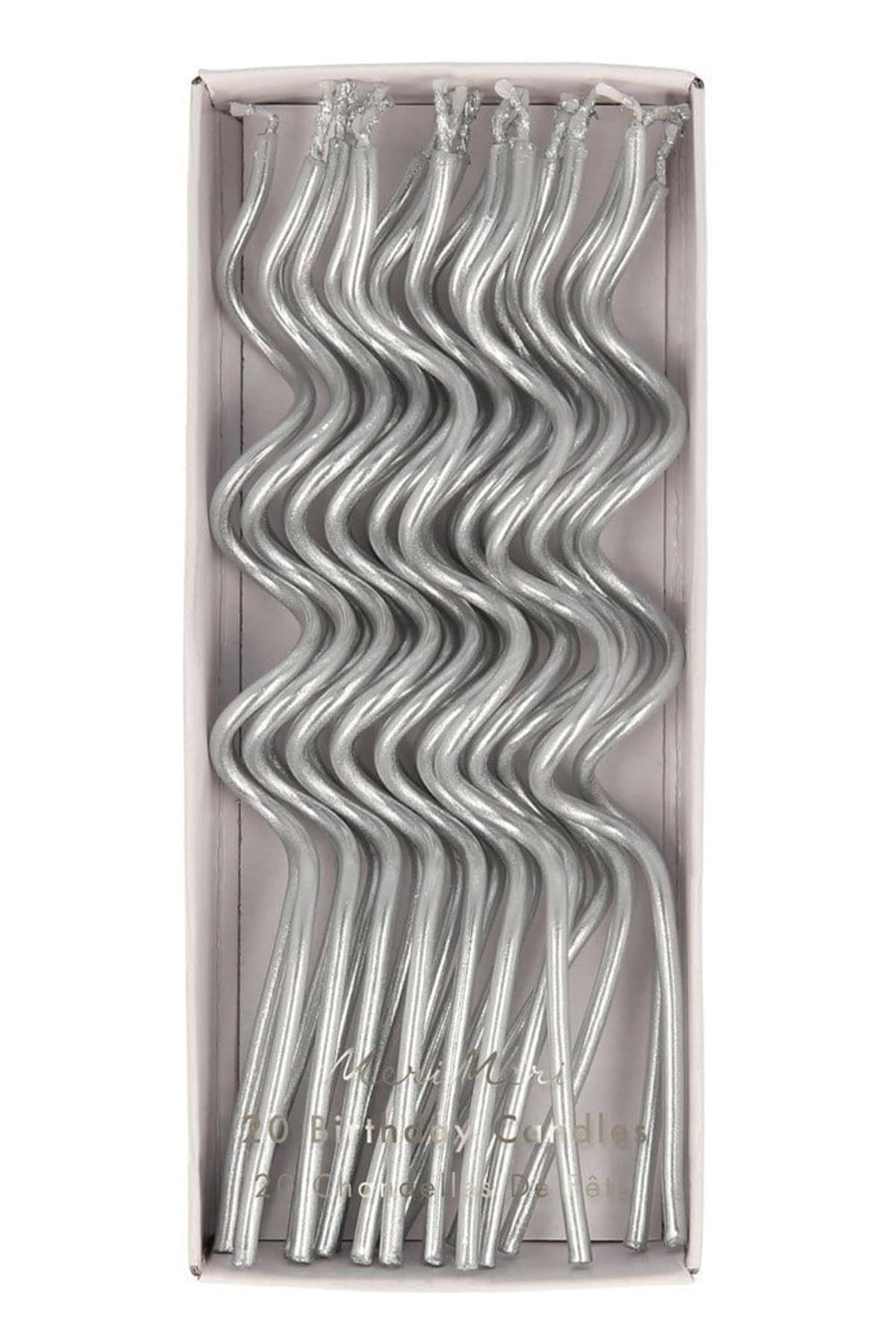 Meri Meri - Silver Swirly Candles - Gümüş Kıvrımlı Mumlar - 20'li Çok Renkli