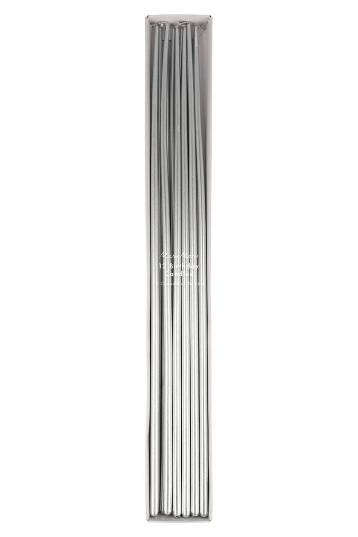 Meri Meri - Silver Tall Tapered Candles - Gümüş Uzun Mumlar - 12'li Çok Renkli