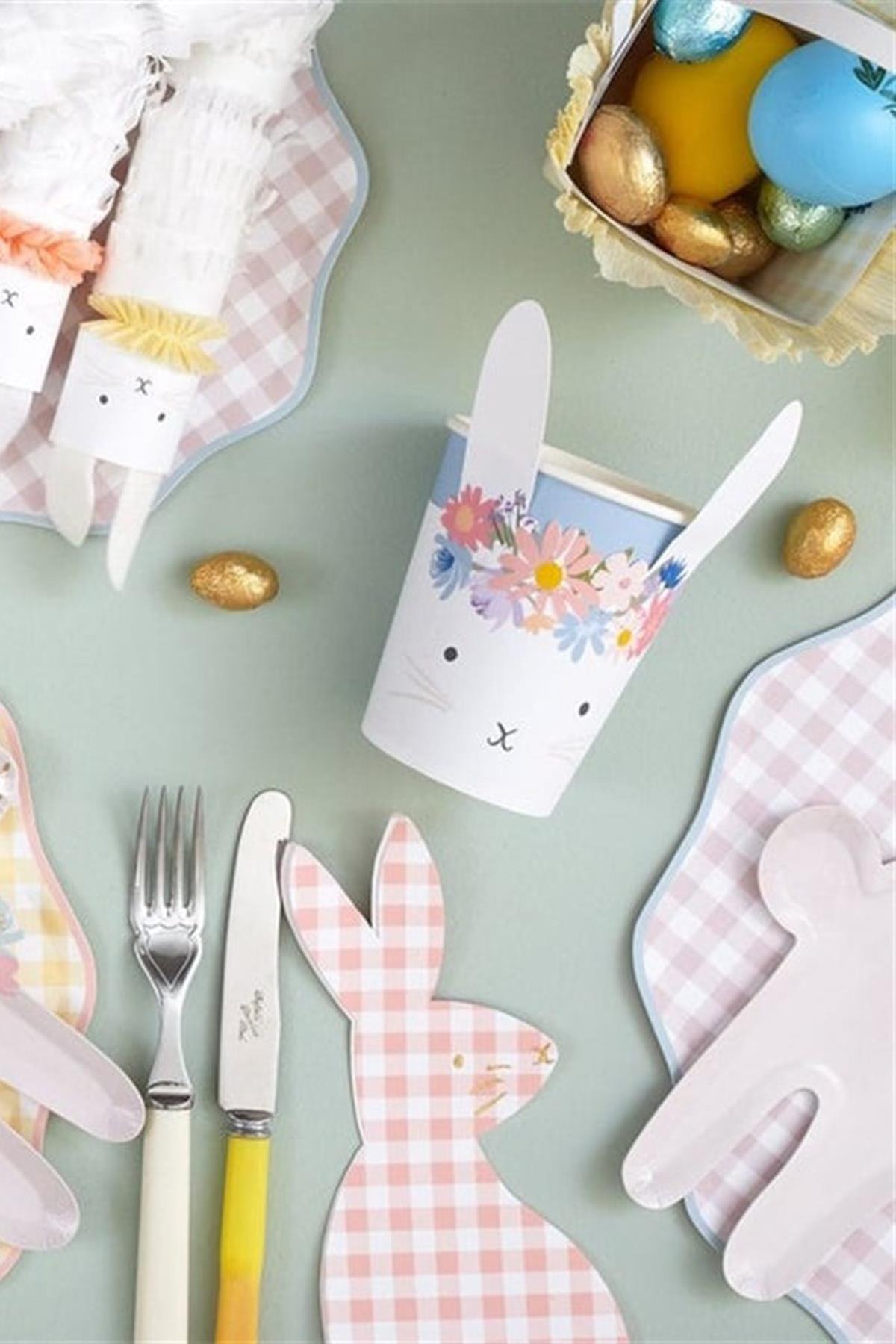 Meri Meri - Spring Floral Bunny Cup - Çiçekli Tavşan Bardaklar - 8li Çok Renkli