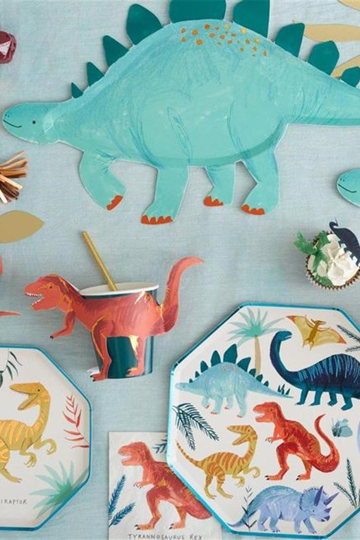 Meri Meri - Stegosaurus Platters - Dinozor Servis Tabağı Çok Renkli