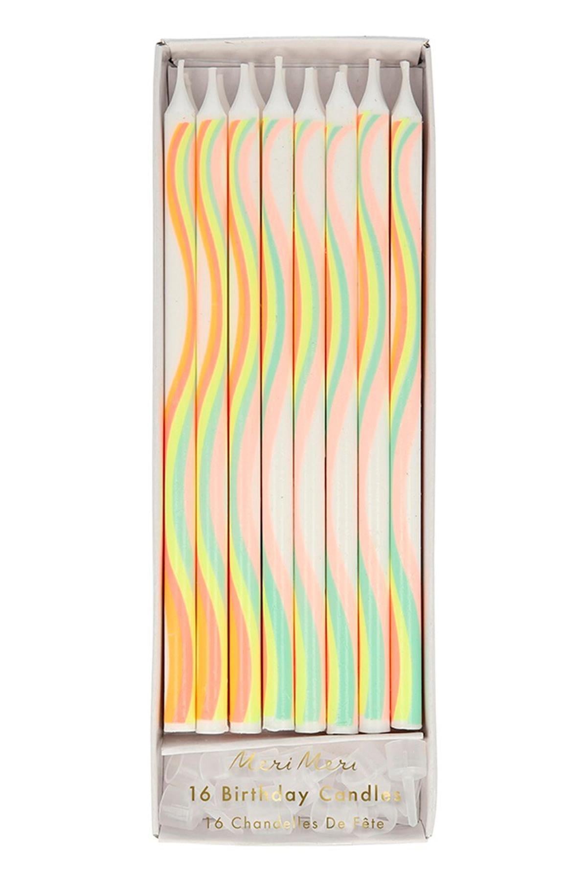 Meri Meri - Tapered Rainbow Candles - Gökkuşağı Desenli Mumlar Çok Renkli