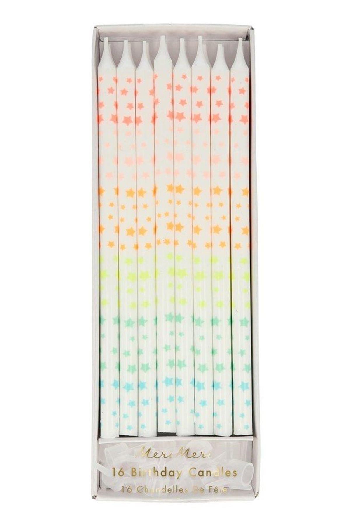 Meri Meri - Tapered Stars Candles - Yıldız Desenli Mumlar Çok Renkli