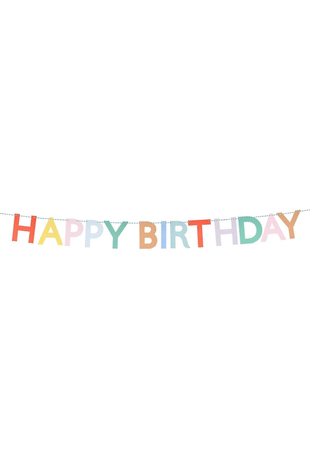 Meri Meri - Tırtıklı Parlak Happy Birthday Asılan Süs Çok Renkli
