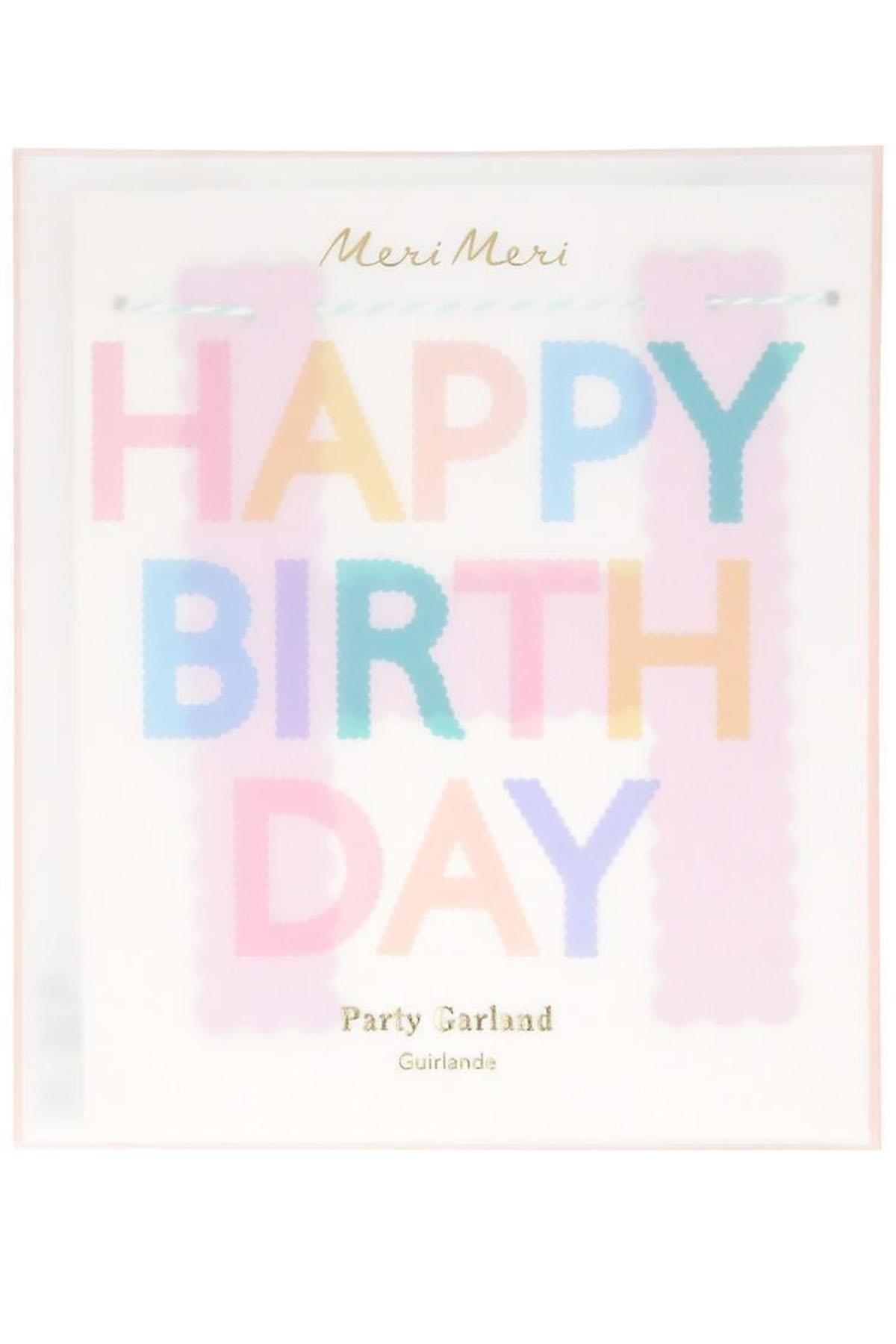 Meri Meri - Tırtıklı Pastel Happy Birthday Asılan Süs Çok Renkli