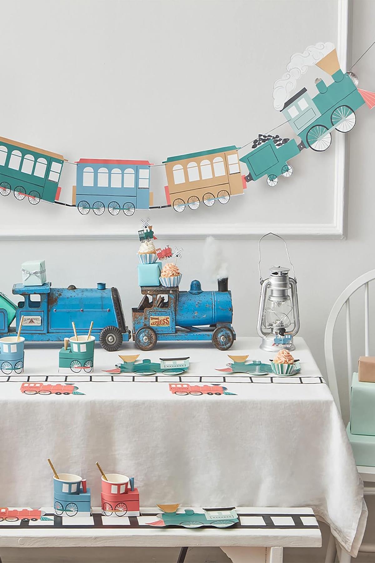 Meri Meri - Train Plate - Tren Tabak - 8li Çok Renkli