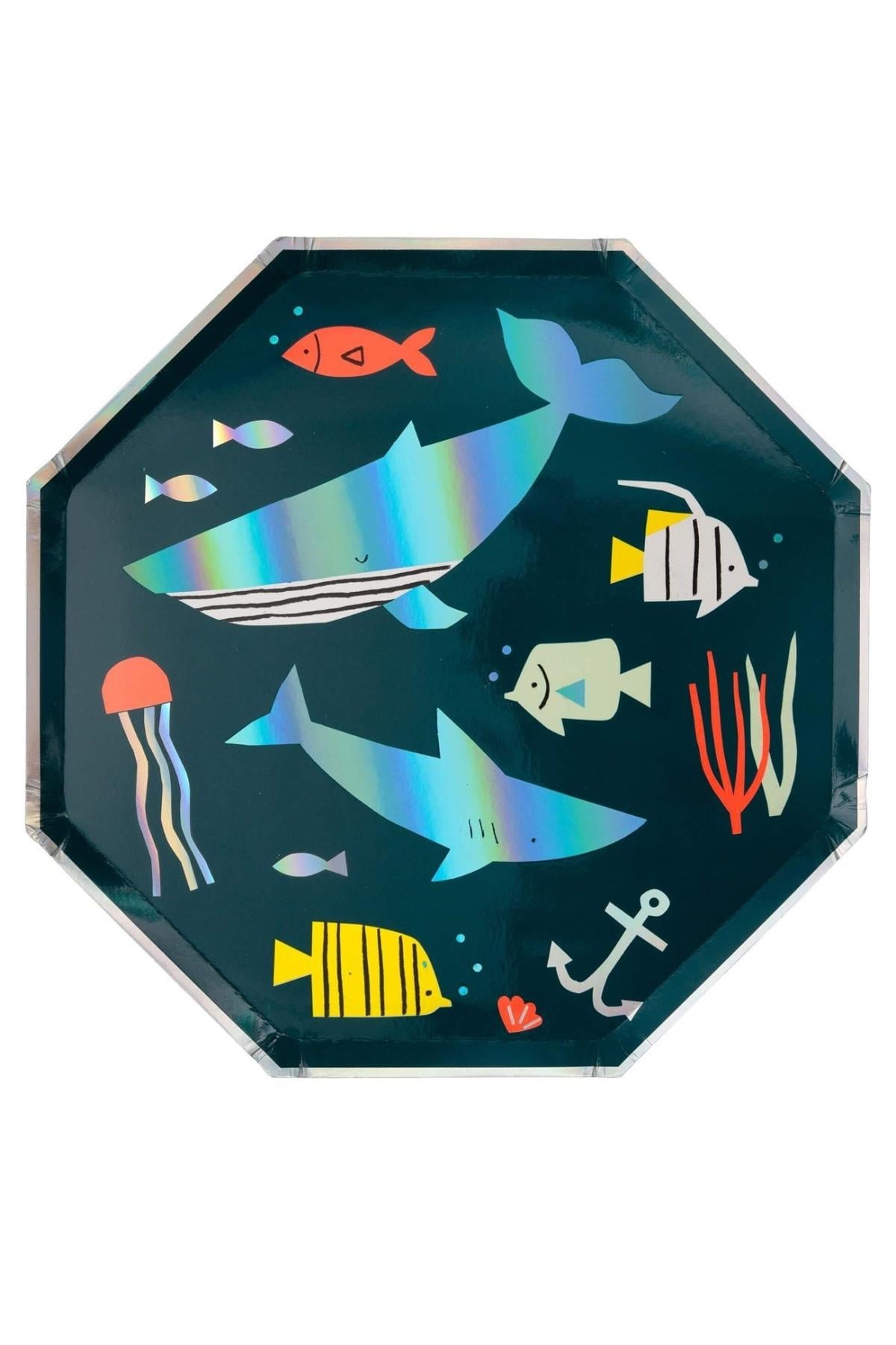 Meri Meri - Under The Sea Plates - Su Altı Dünyası Tabaklar - L - 8li Çok Renkli