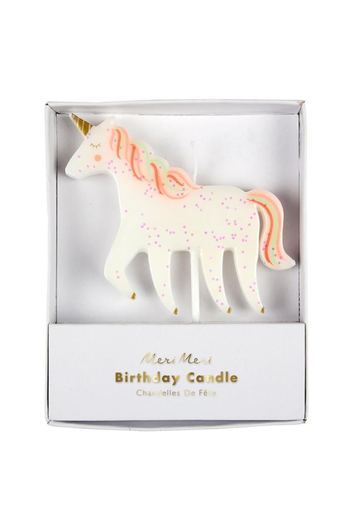 Meri Meri - Unicorn Glitter Candle - Unicorn Simli Mum Çok Renkli