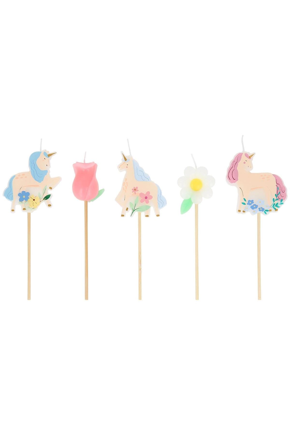 Meri Meri - Unicorn Mumlar - 5 Adet Çok Renkli