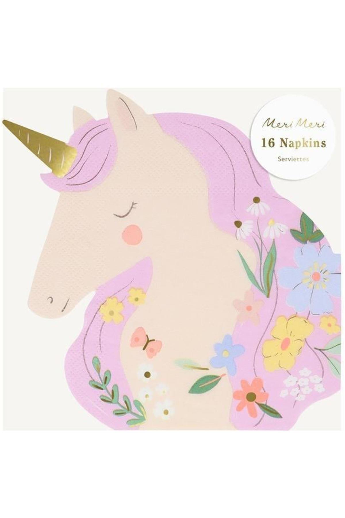 Meri Meri - Unicorn Şekilli Peçeteler - 16 Adet Çok Renkli