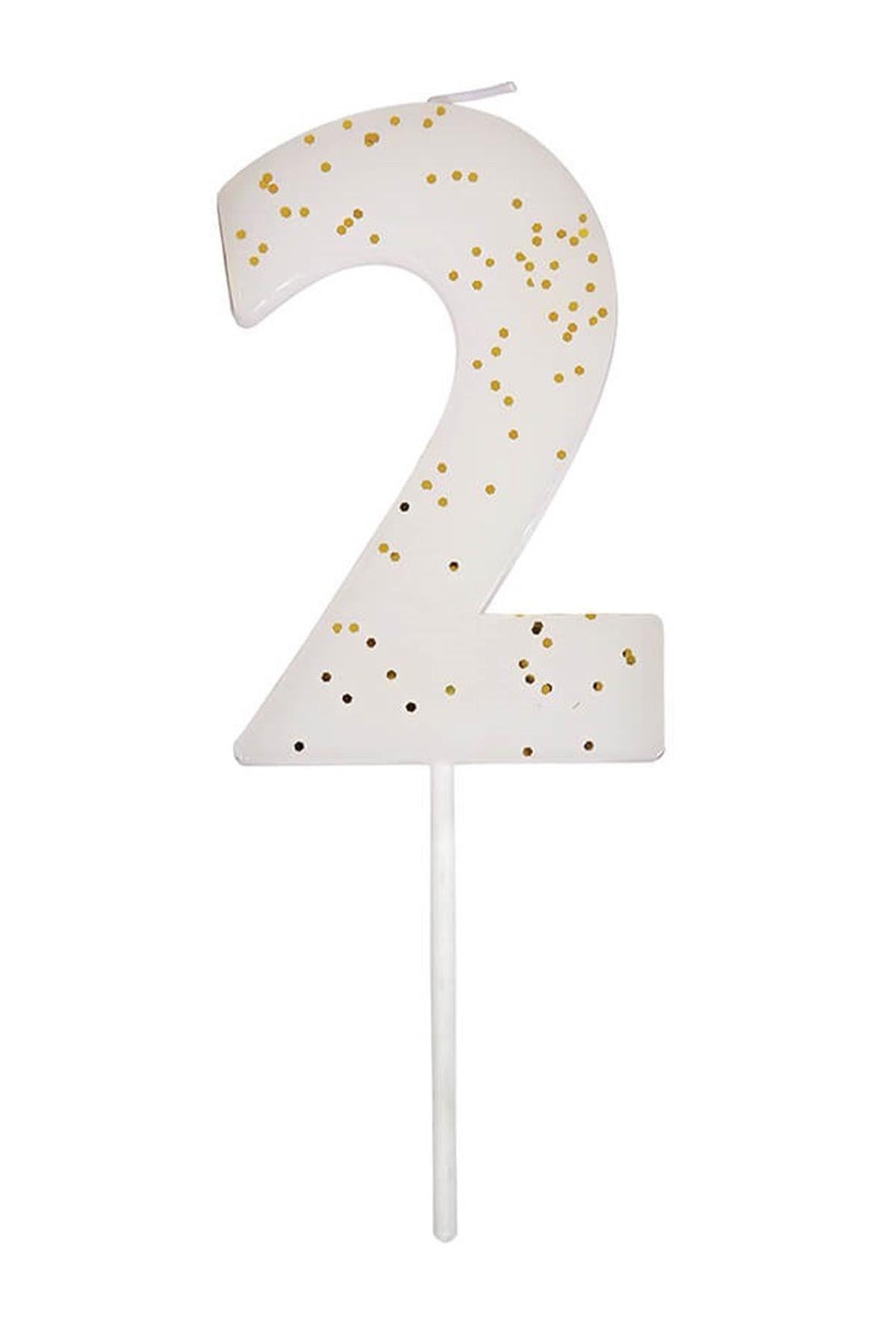 Meri Meri - White Number 2 Candle - 2 Numara Beyaz Mum Çok Renkli