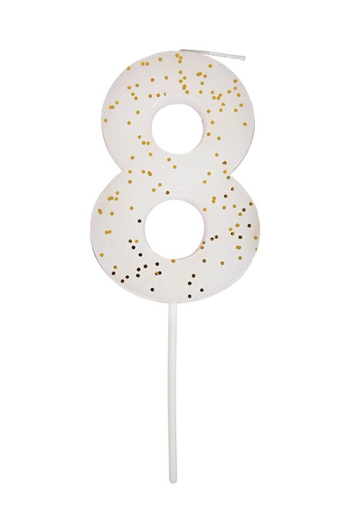 Meri Meri - White Number 8 Candle - 8 Numara Beyaz Mum Çok Renkli