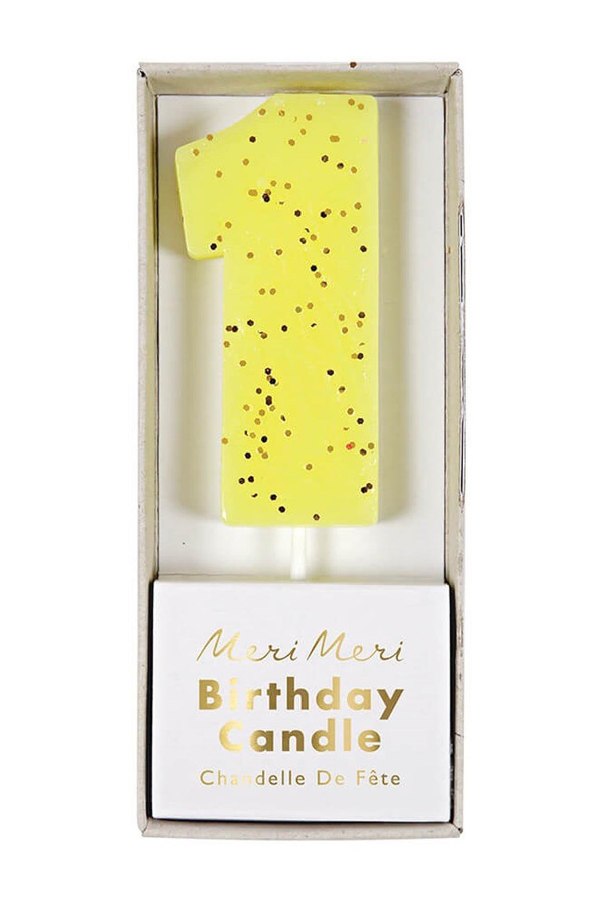 Meri Meri - Yellow Number 1 Candle - 1 Numara Sarı Mum Çok Renkli