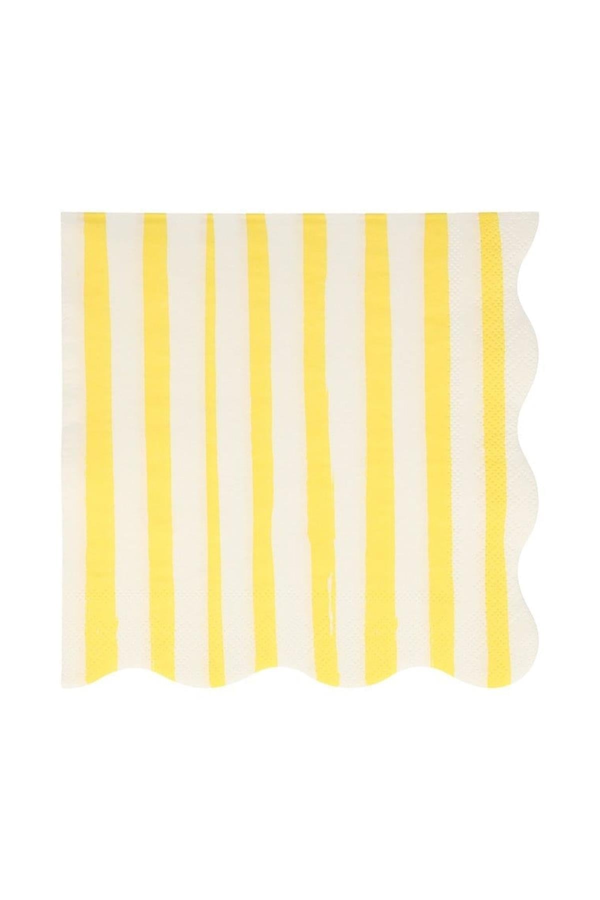 Meri Meri - Yellow Stripe Napkins - Sarı Çizgili Peçete - L- 16'lı Çok Renkli