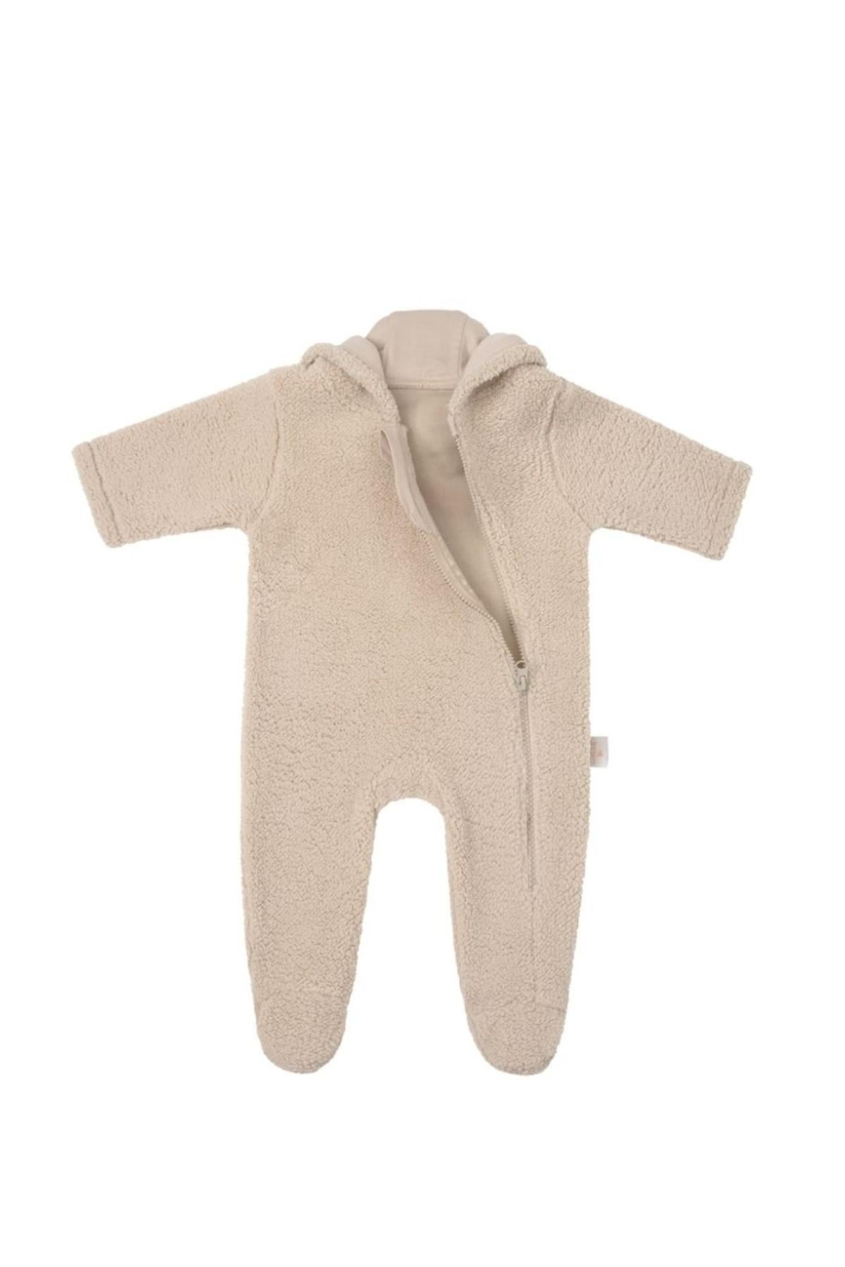 Miela Kids / Ayı Kulaklı Kapüşonlu Peluş Tulum Bej