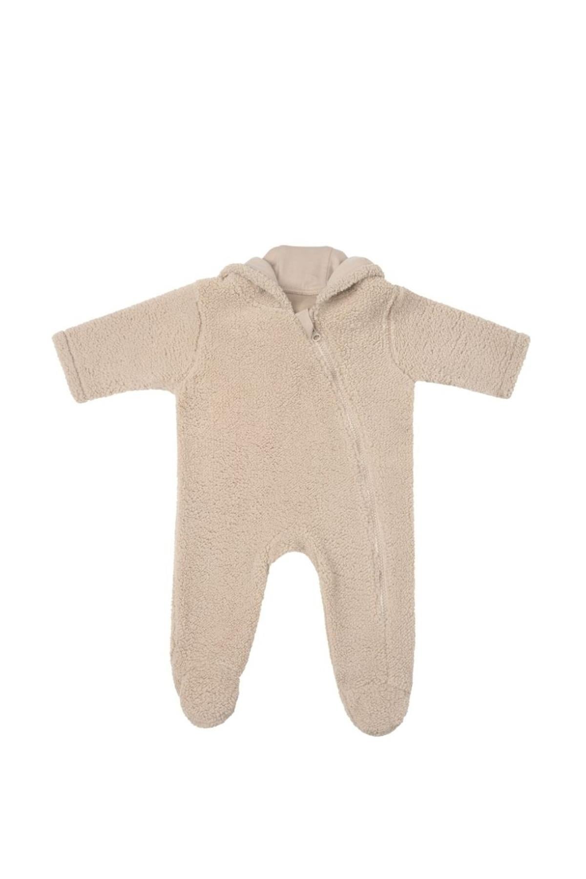 Miela Kids / Ayı Kulaklı Kapüşonlu Peluş Tulum Bej