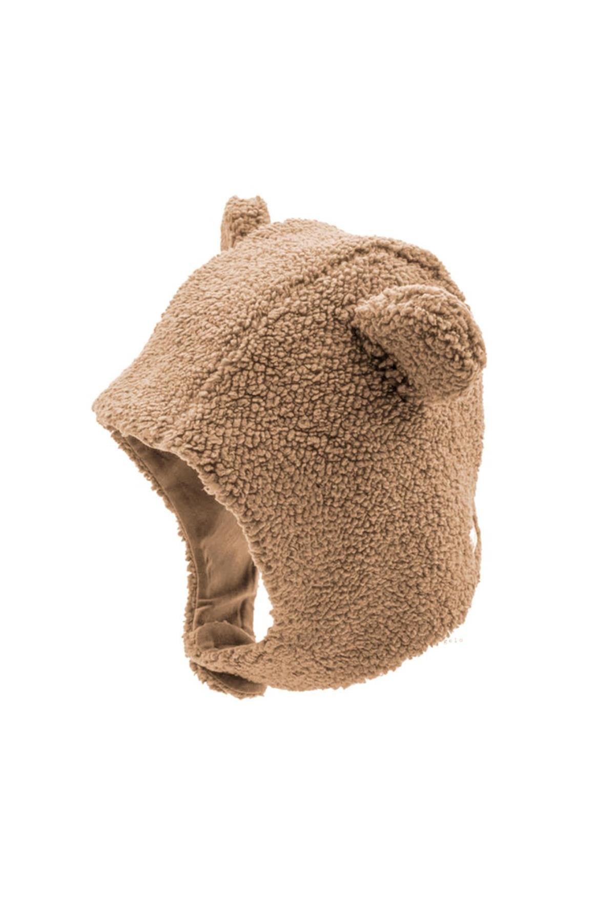 Miela Kids / Ayı Kulaklı Peluş Bere Karamel