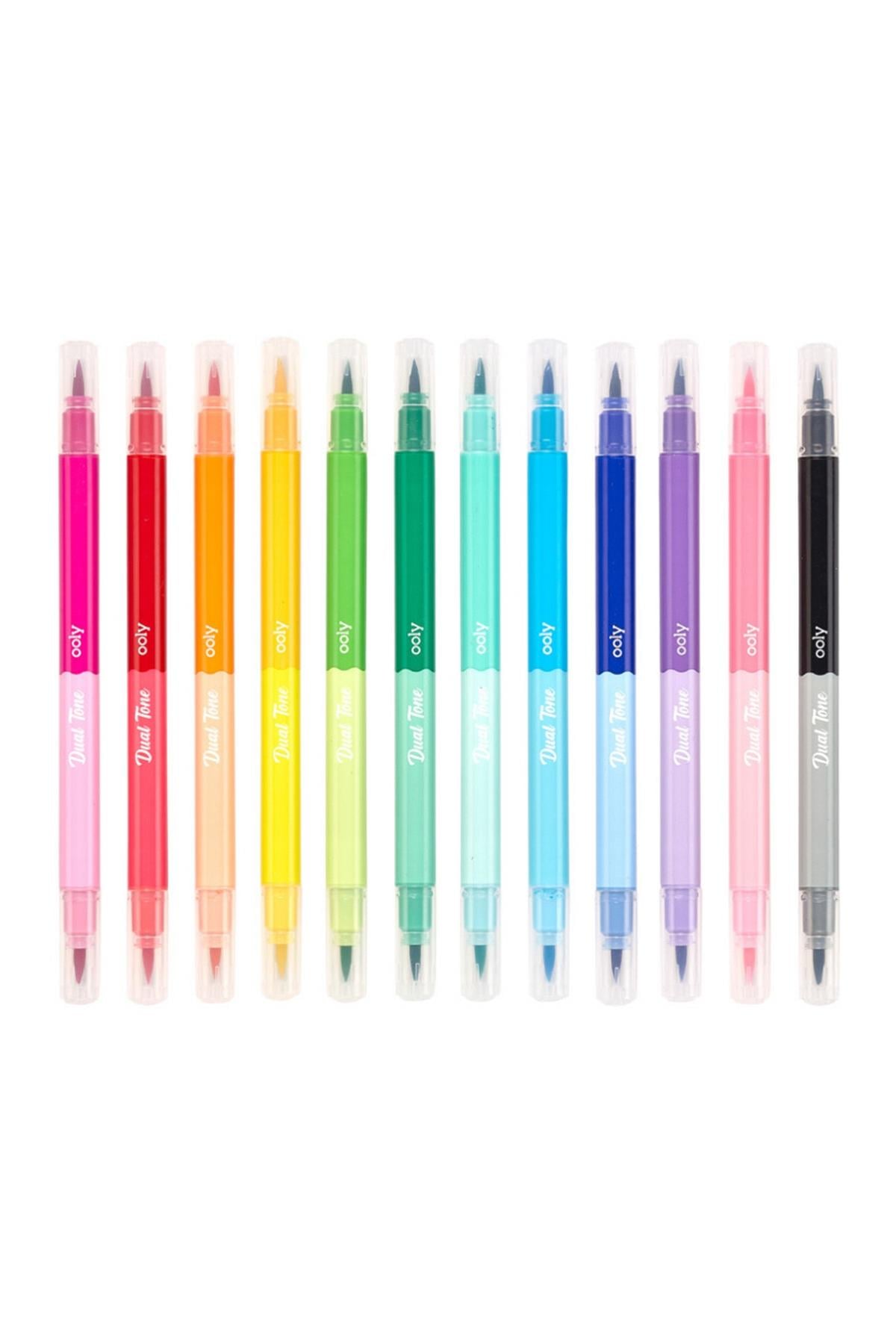 Ooly Dual Tone Fırça Uçlu Çift Taraflı 12li (24 renk) Keçeli Kalem Çok Renkli