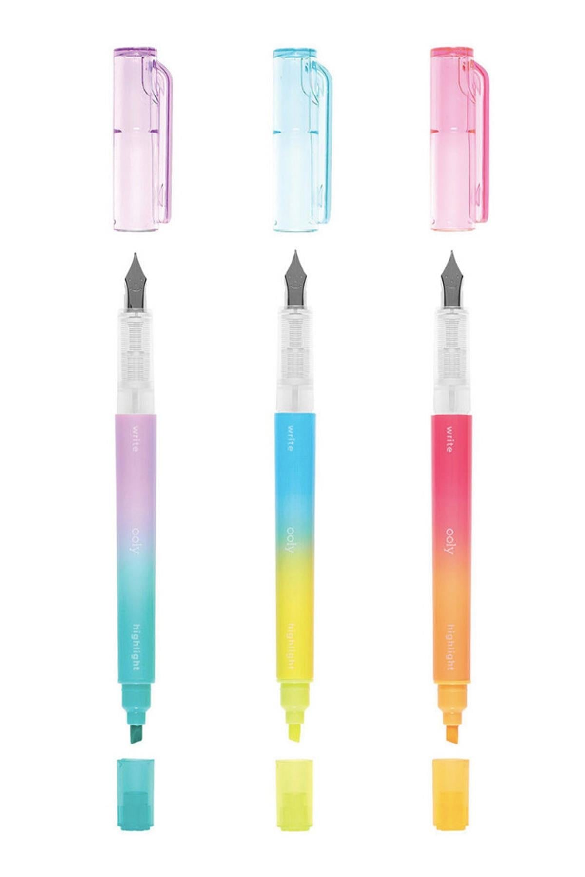 Ooly Writers Duo Çift Uçlu 3lü Set - Dolma Kalem ve Highlighter Çok Renkli