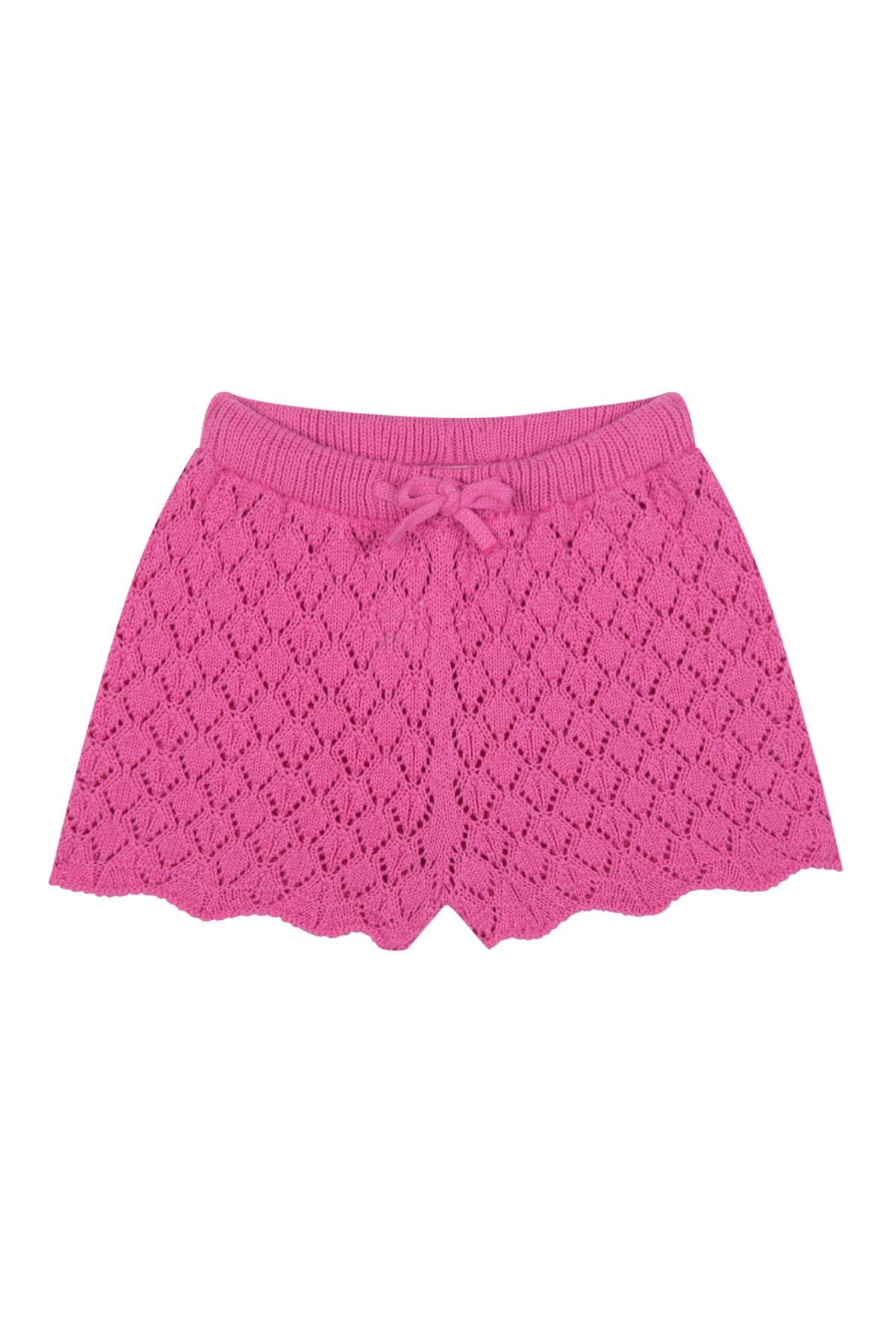 Pembe Jakarlı Triko Şortlu Set Pembe