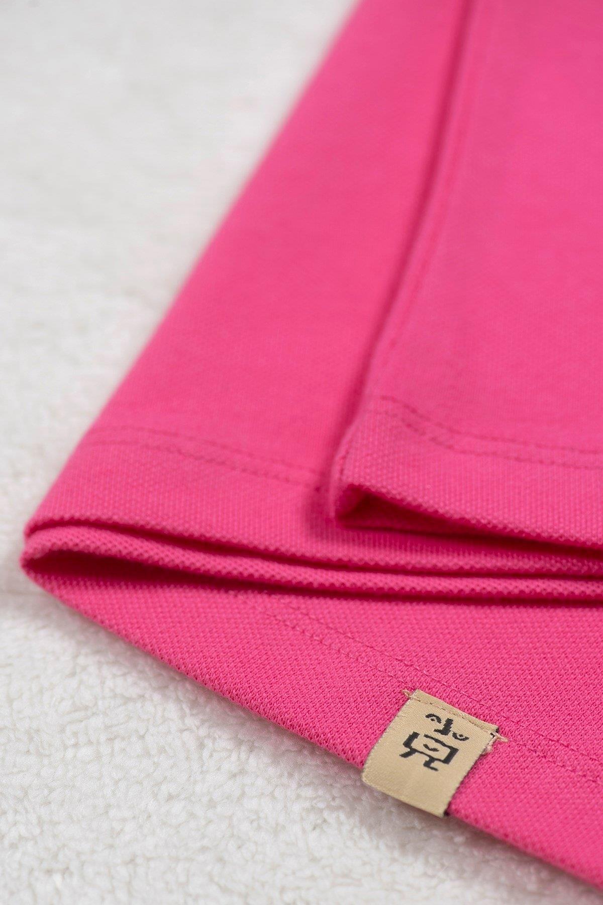 Pink Rainbow Kısa Kollu Çocuk Polo Yaka Elbise Pembe